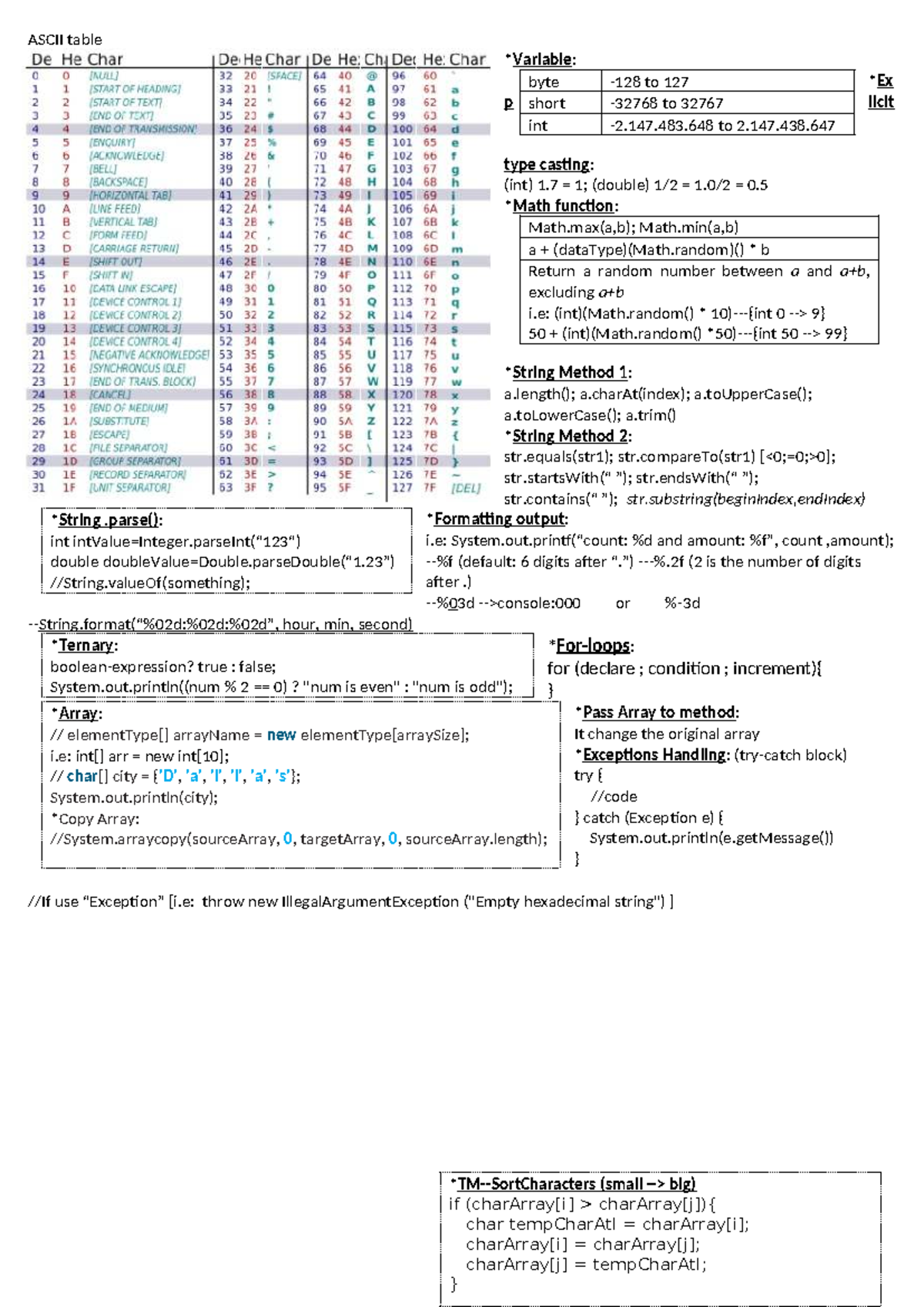 A4 Midterm: ASCII Table and Type Casting in Java - Studocu