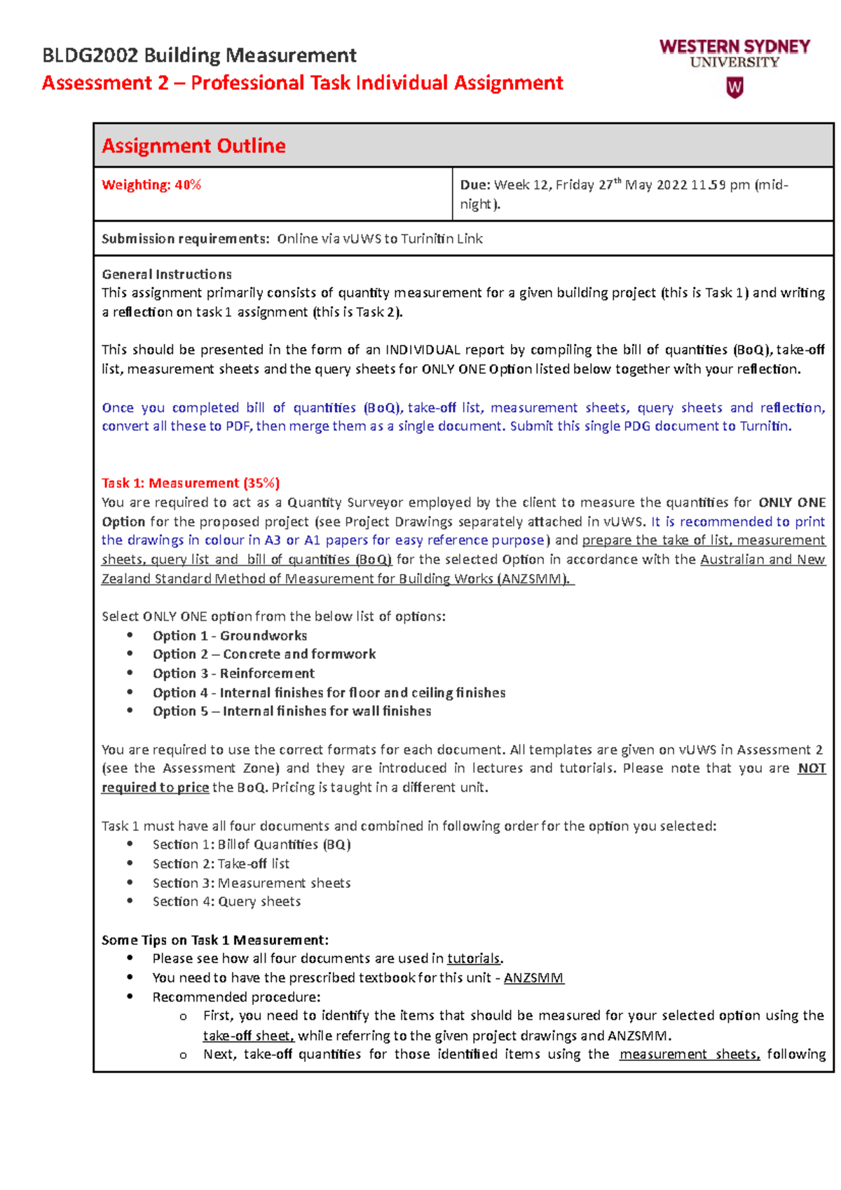 Assessment 2 - Individual Assignment Guide & Criteria for Measurement ...