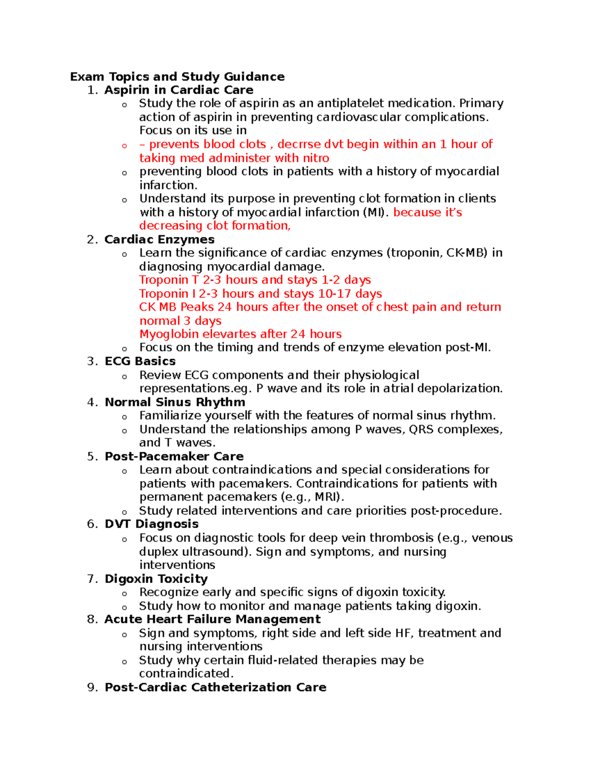 Exam 1 Blueprint: Cardiac Care Topics and Study Guide - Studocu