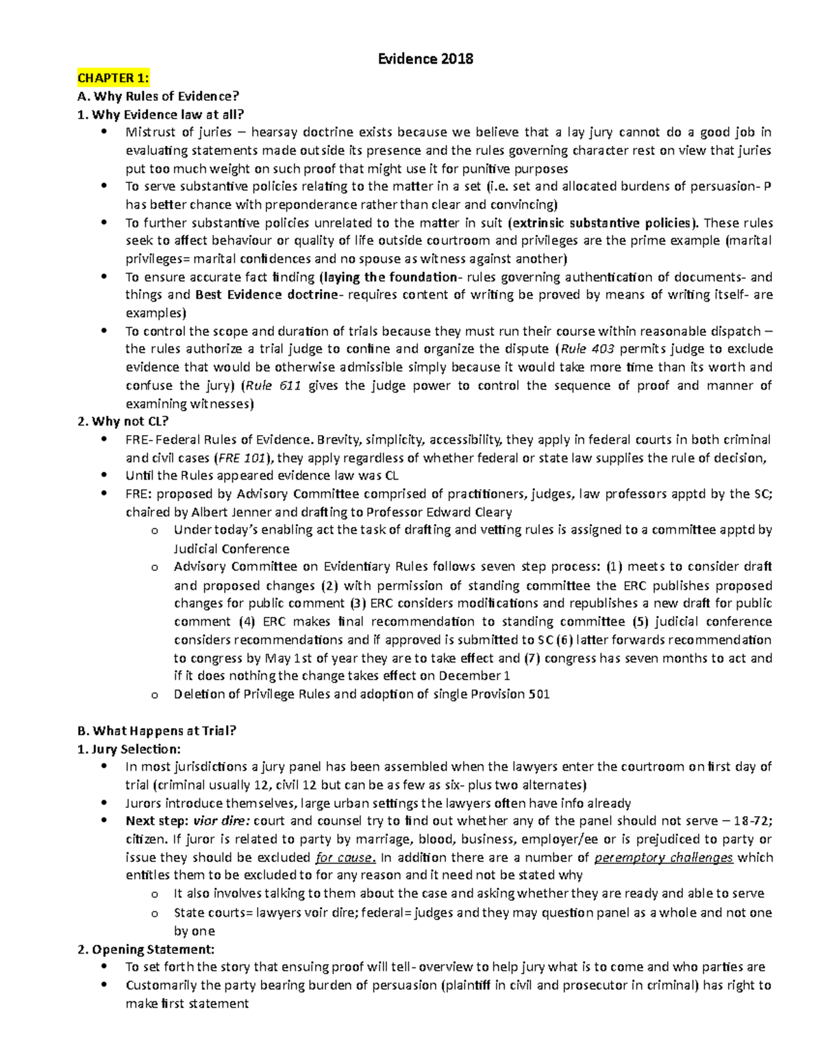 Evidence Law Notes: Understanding Key Rules and Trial Procedure - Studocu