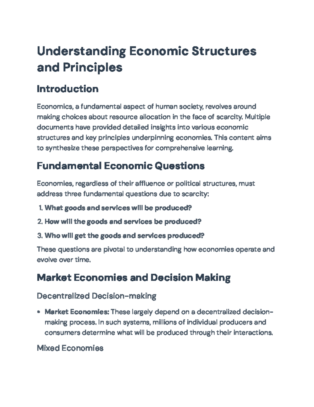 ECON 101: Understanding Economic Structures & Key Principles Overview ...