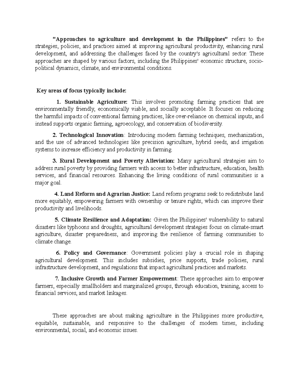 Approaches to Agriculture and Development in the Philippines (AGRI 101 ...