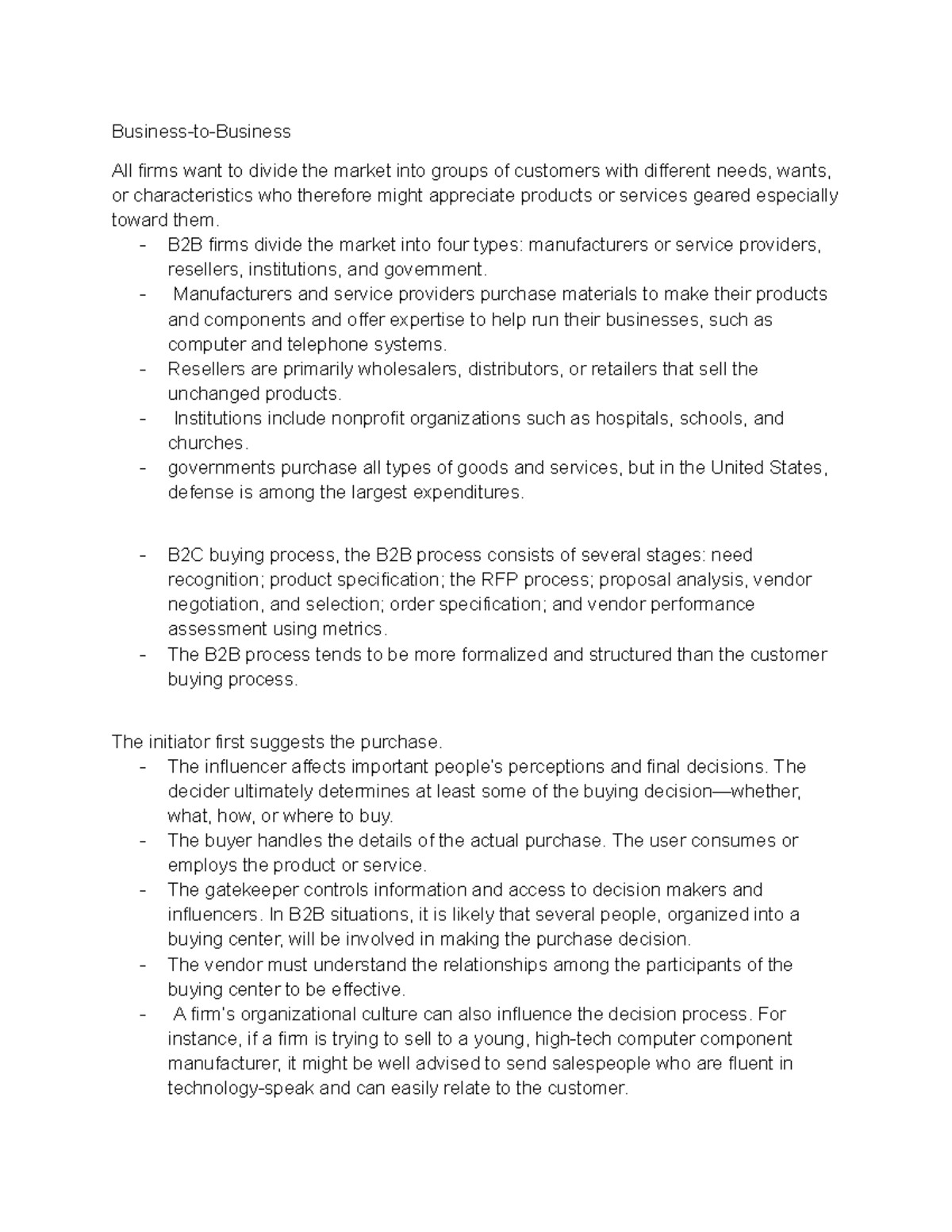 Chapter 7 Notes: Understanding Business-to-Business Marketing - Studocu