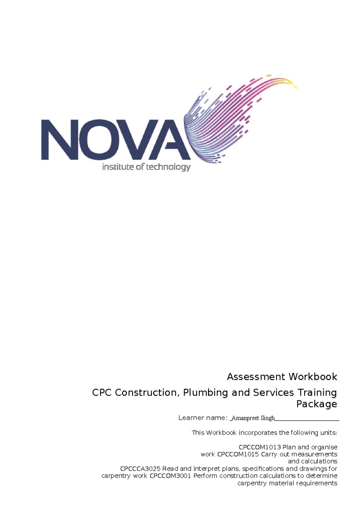 CPC Construction Assessment Workbook: Construct Pitched Roofs V1 - Studocu