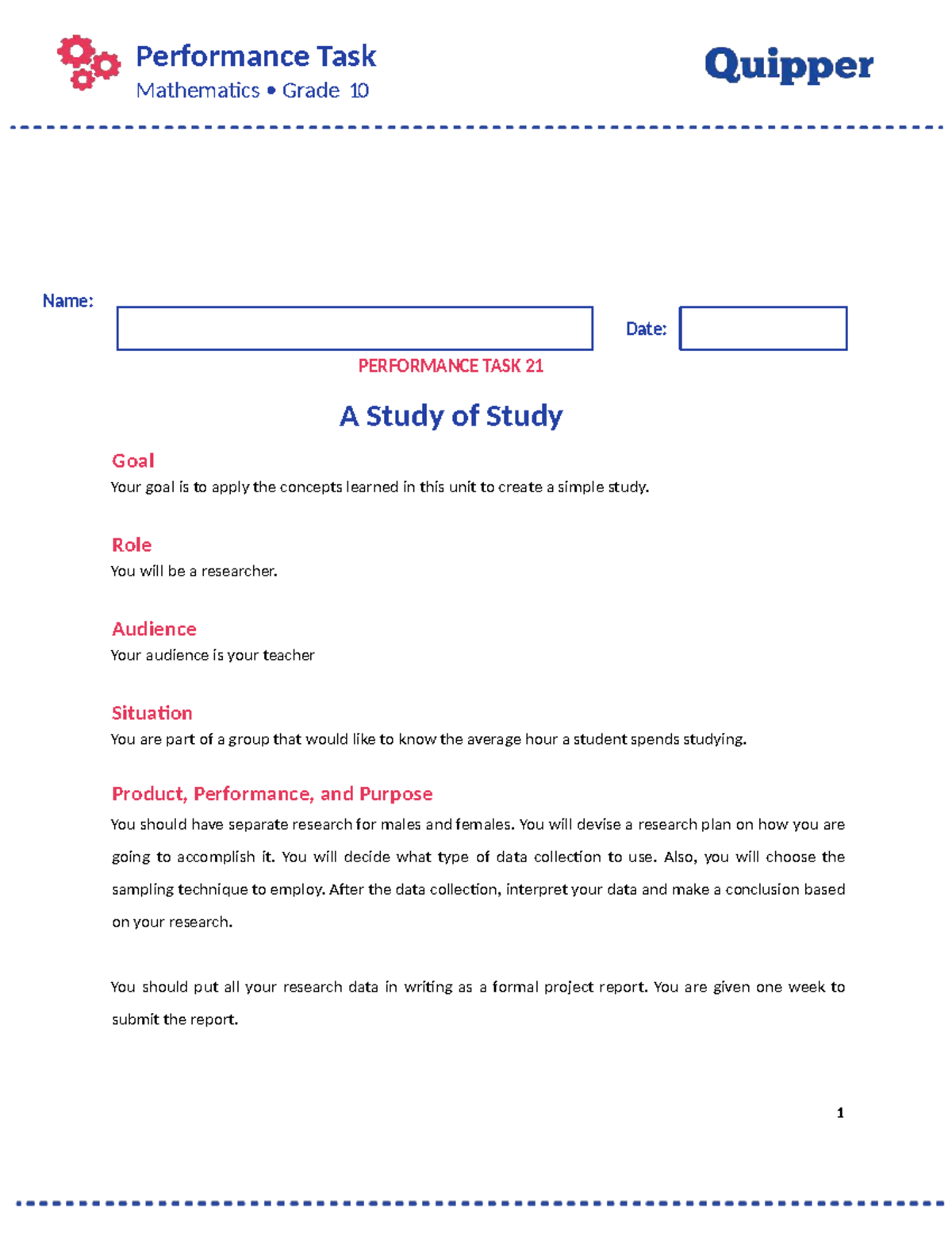 Grade 10 Final Performance Task: Study on Student Study Hours - Studocu