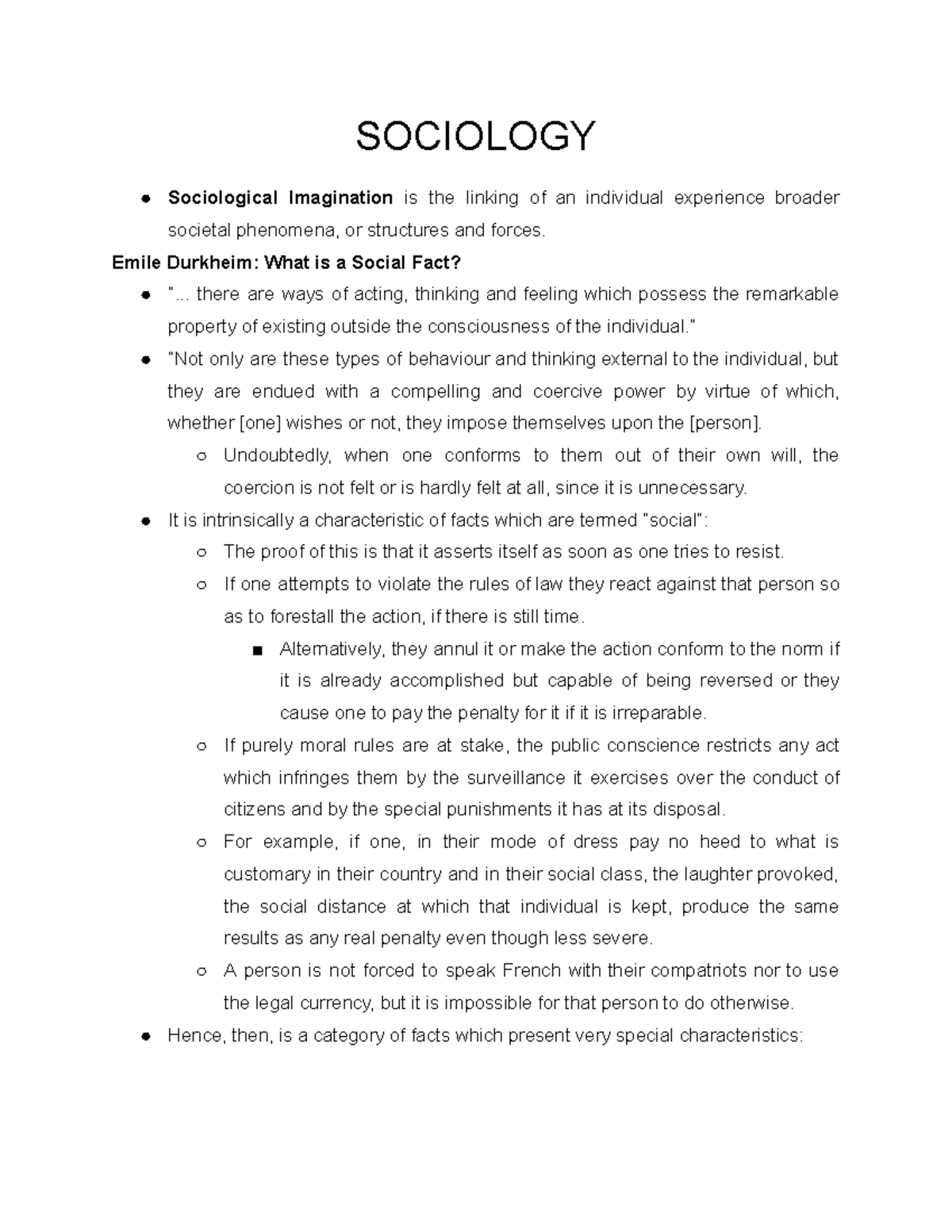 SOCI 101: Durkheim's Chapter on Social Facts Explained - Studocu