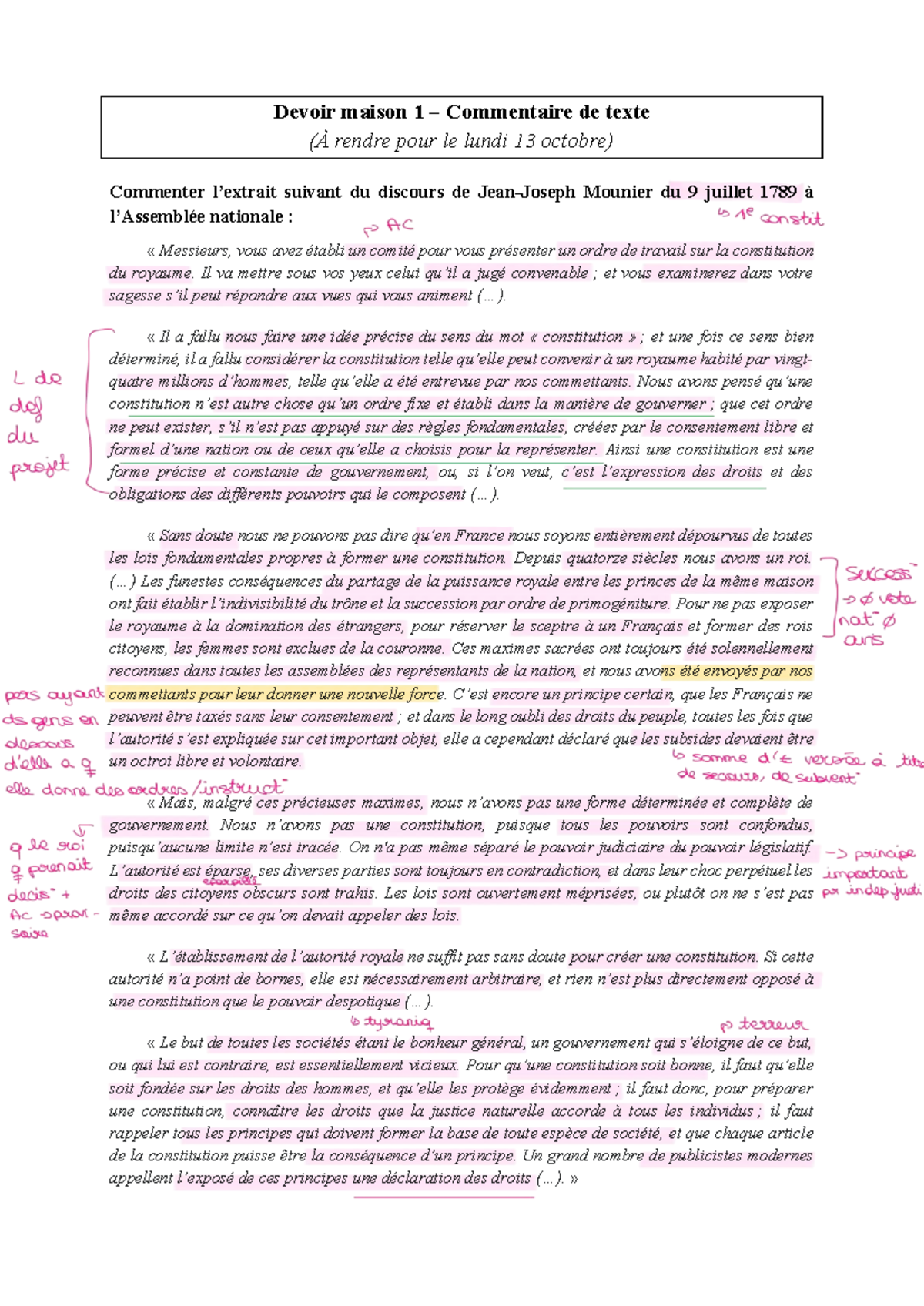 Devoir Maison 1 : Commentaire de Texte sur Mounier (DM 1) - Studocu