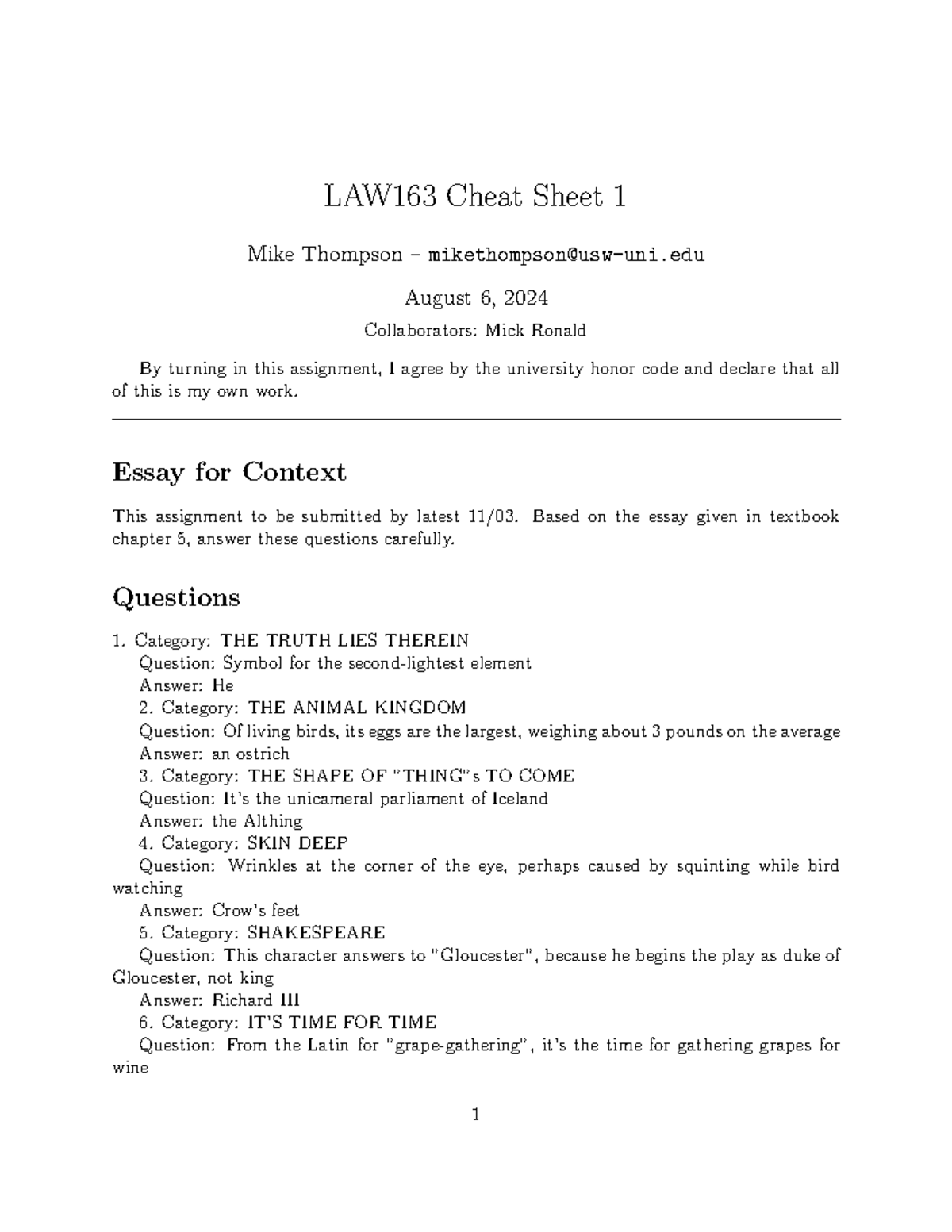 LAW163 Final Exam Cheat Sheet: Key Concepts in Construction Law - Studocu