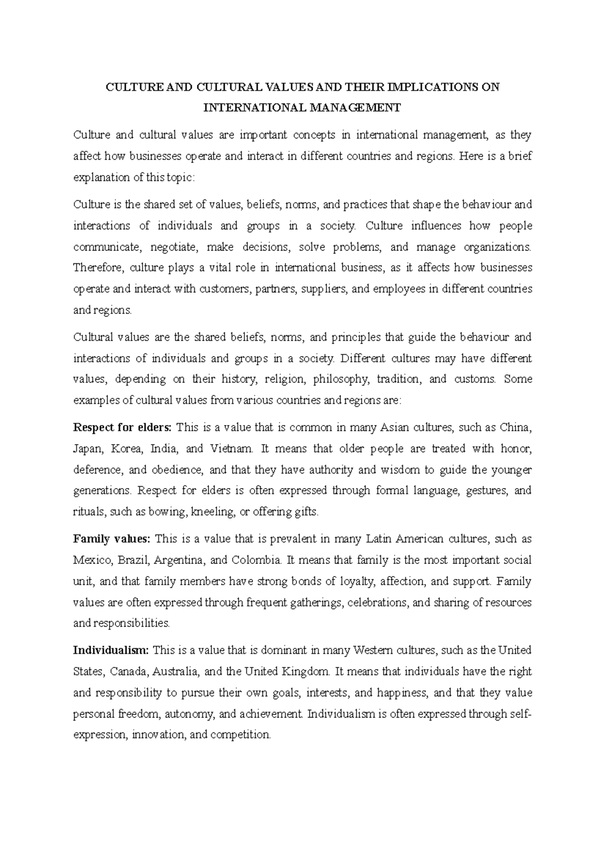 Culture and cultural values - CULTURE AND CULTURAL VALUES AND THEIR ...