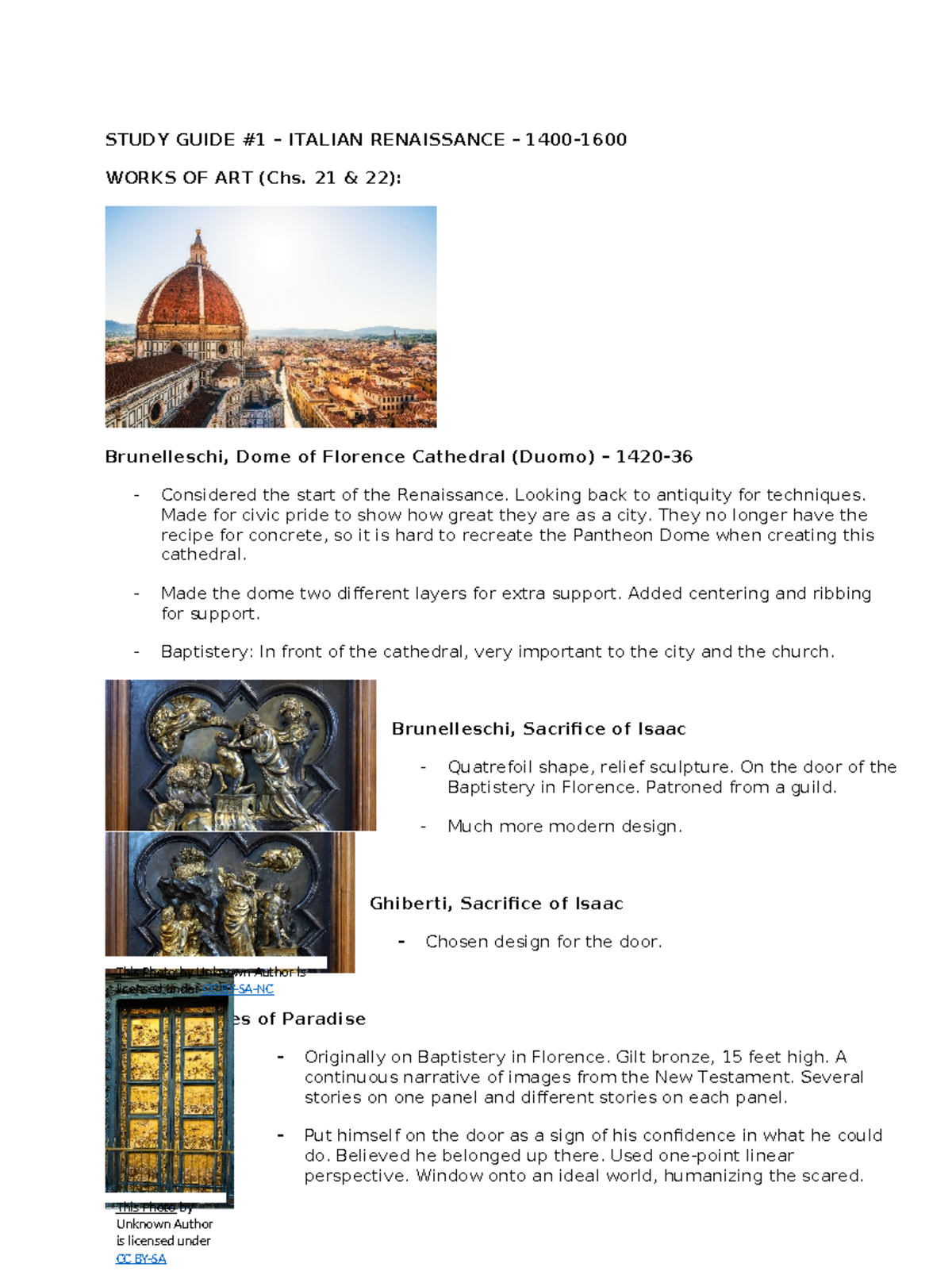 Study Guide: Italian Renaissance Art (Chs. 21-22) - Key Works ...