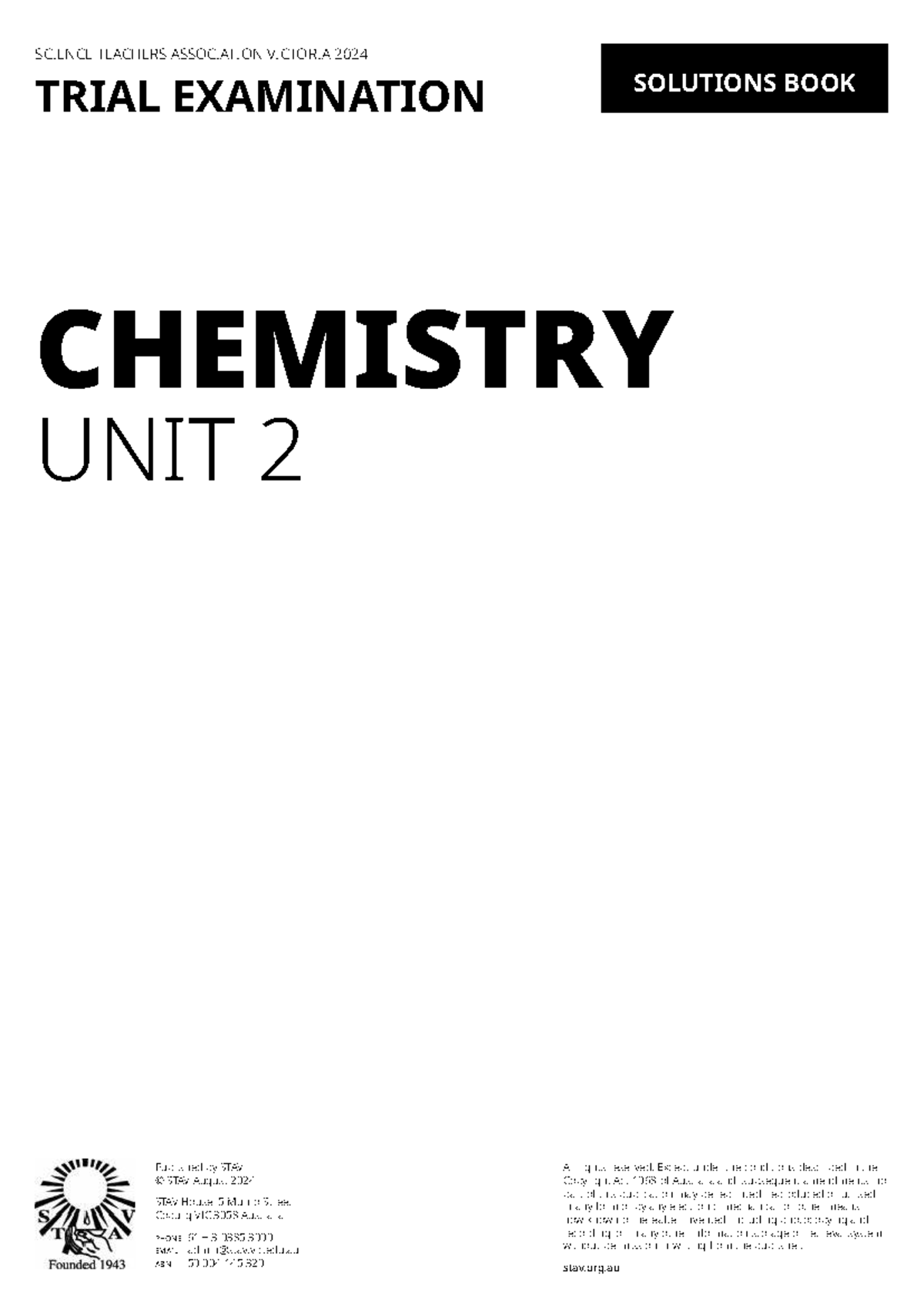 STAV 2024 Chemistry Unit 2 Solutions Trial Exam Guide - Studocu