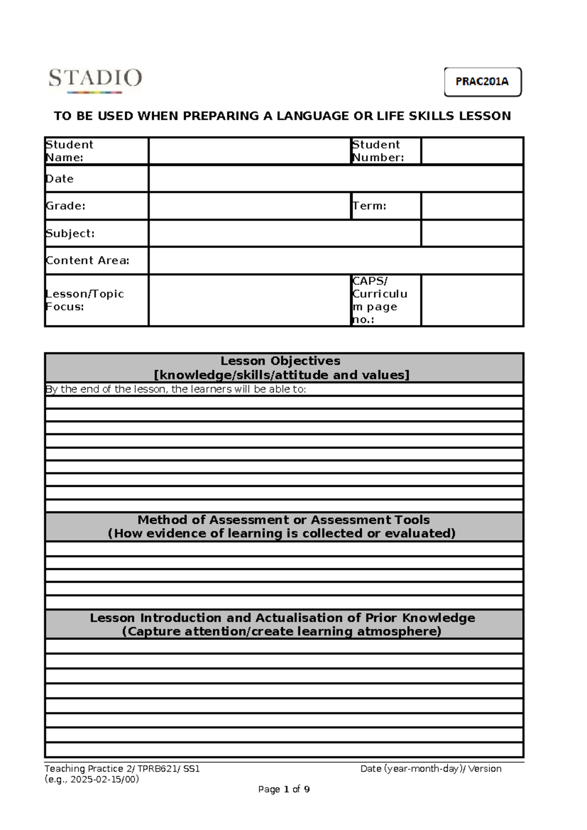 SS1 Lesson Planning Template: Language & Life Skills Guide - Studocu