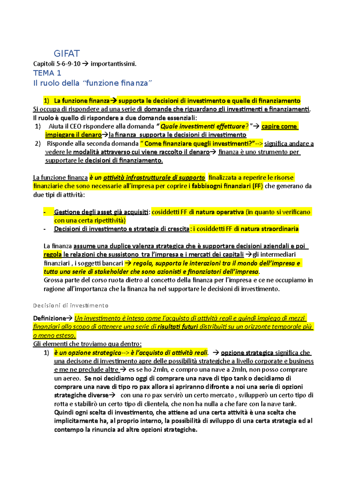 Gifat - GIFAT Capitoli 5-6-9-10 importantissimi. TEMA 1 Il ruolo della ...