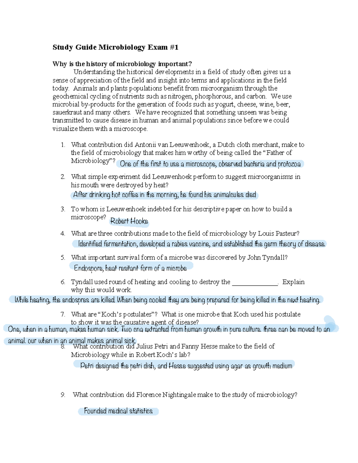 Microbiology Exam 1 Study Guide: Key Concepts and Historic ...