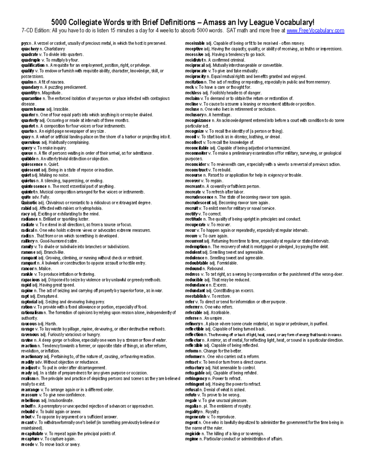 Collegiate Vocabulary: Essential Words & Definitions for SAT Prep - Studocu