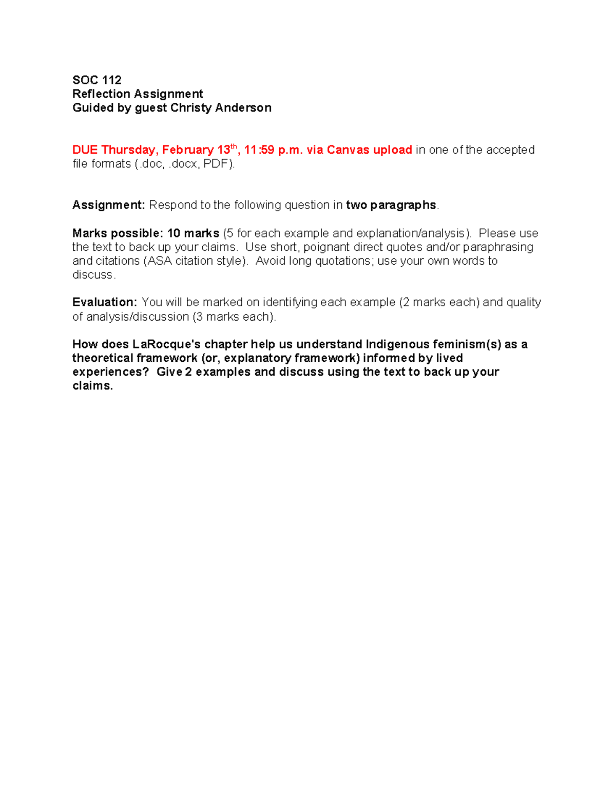 SOC 112 Reflection Assignment 2025 - SOC 112 Reflection Assignment ...