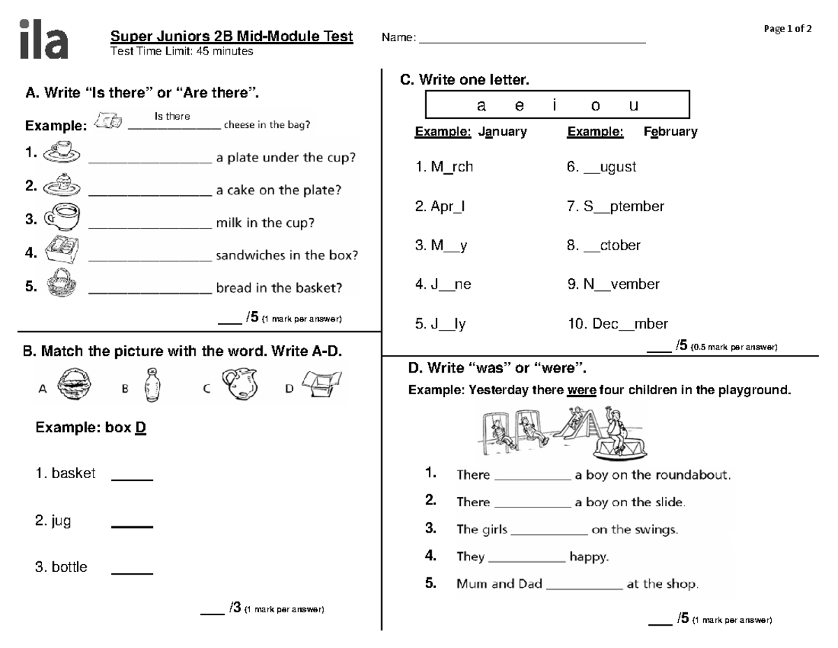 Super Juniors 2B Midterm Test - Fill in the Blanks & Matching - Studocu