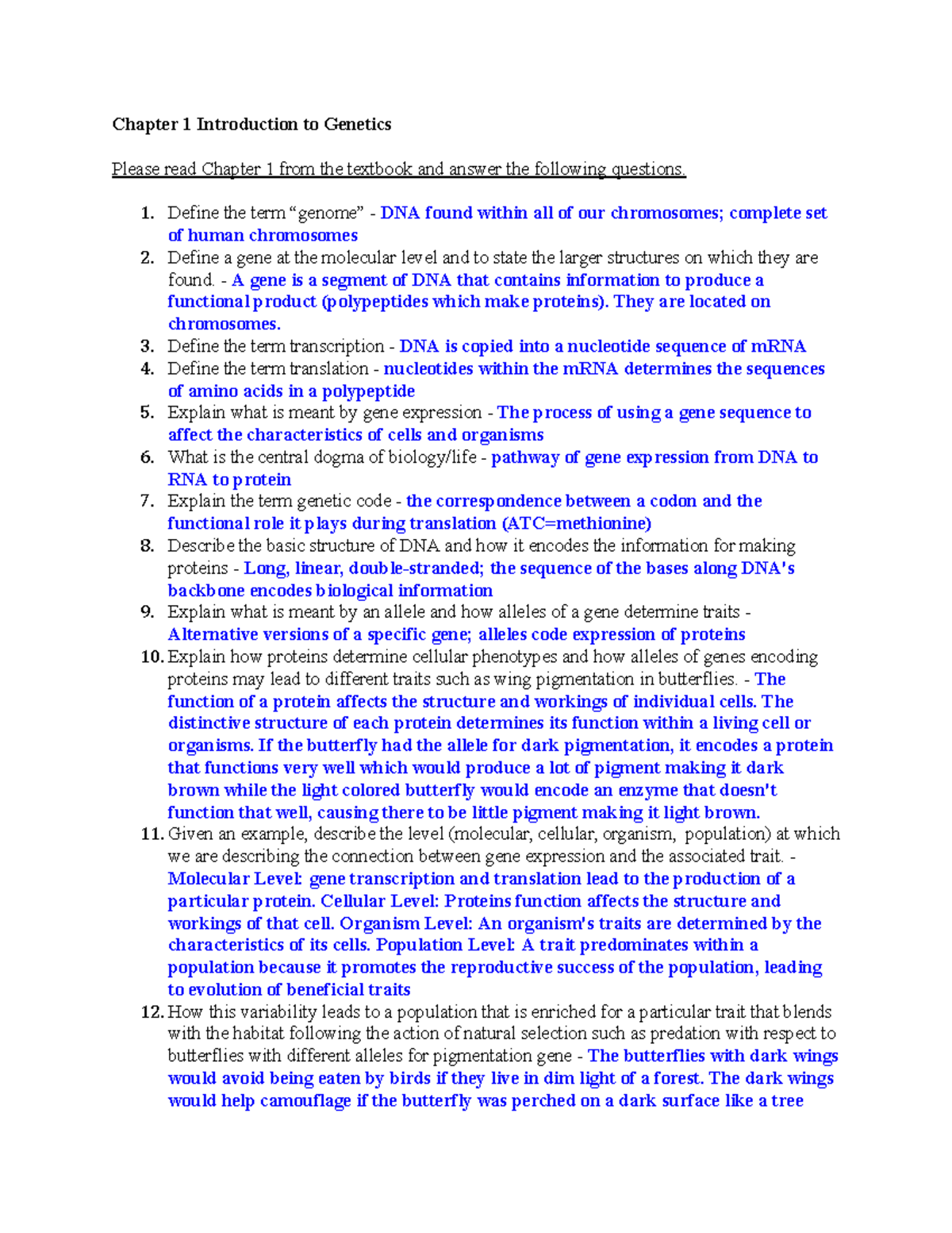 Ch 1 Lecture Notes: Introduction to Genetics and Key Concepts - Studocu
