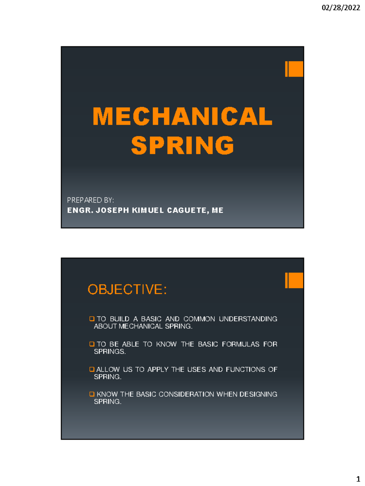Mechanical Spring - lecture notes - MECHANICAL SPRING PREPARED BY: ENGR ...