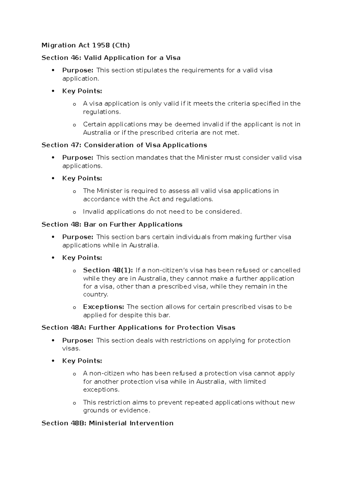 Migration Act 1958 Exam Notes: Visa Application and Residency Criteria ...