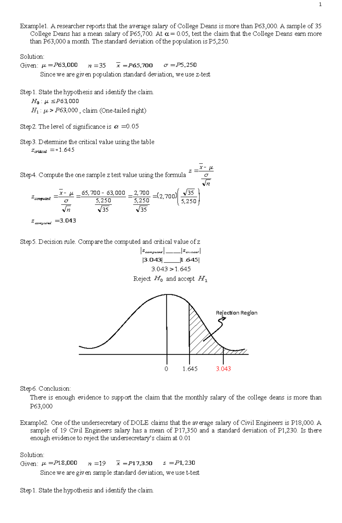 One-Sample Z-Test & T-Test Solutions (Exp: Salary Claims) - Studocu