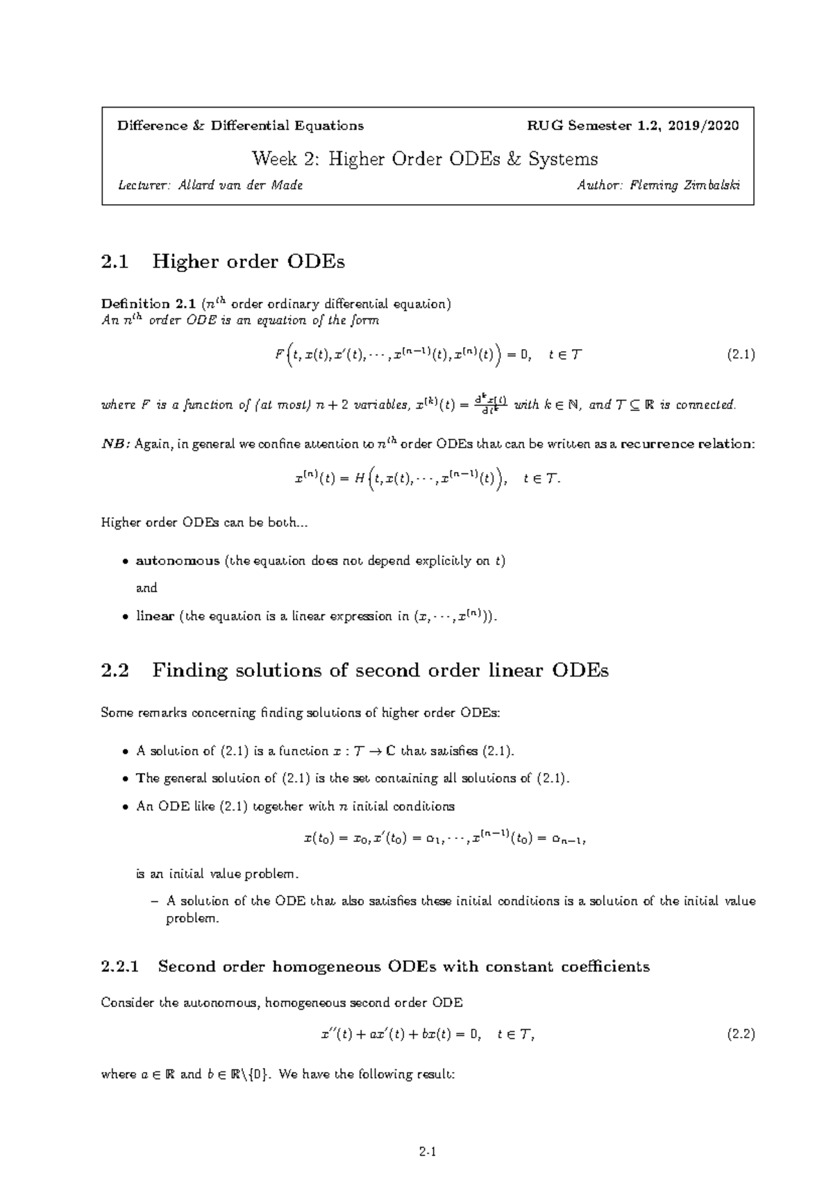 Weekly Notes - Differential Equations (Diff) Week 2, Semester 1.2 ...