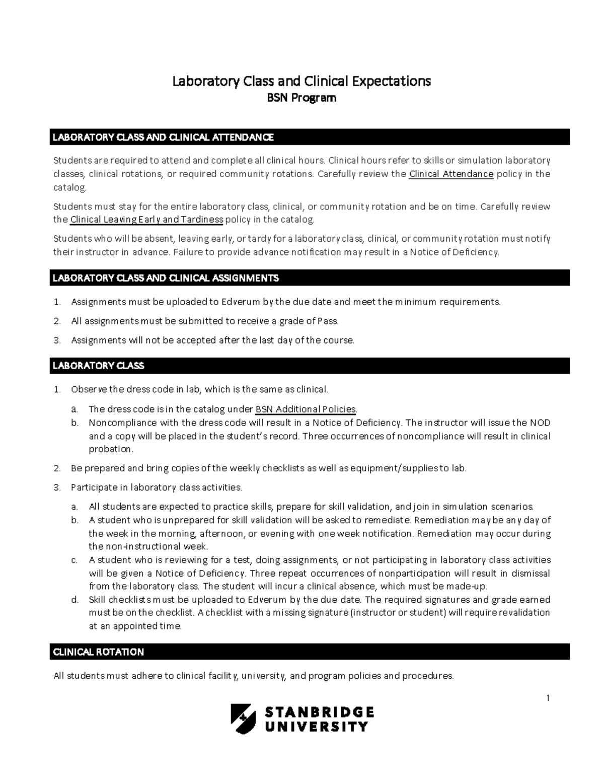 Lab & Clinical Expectations for BSN Program - MS3 - Studocu
