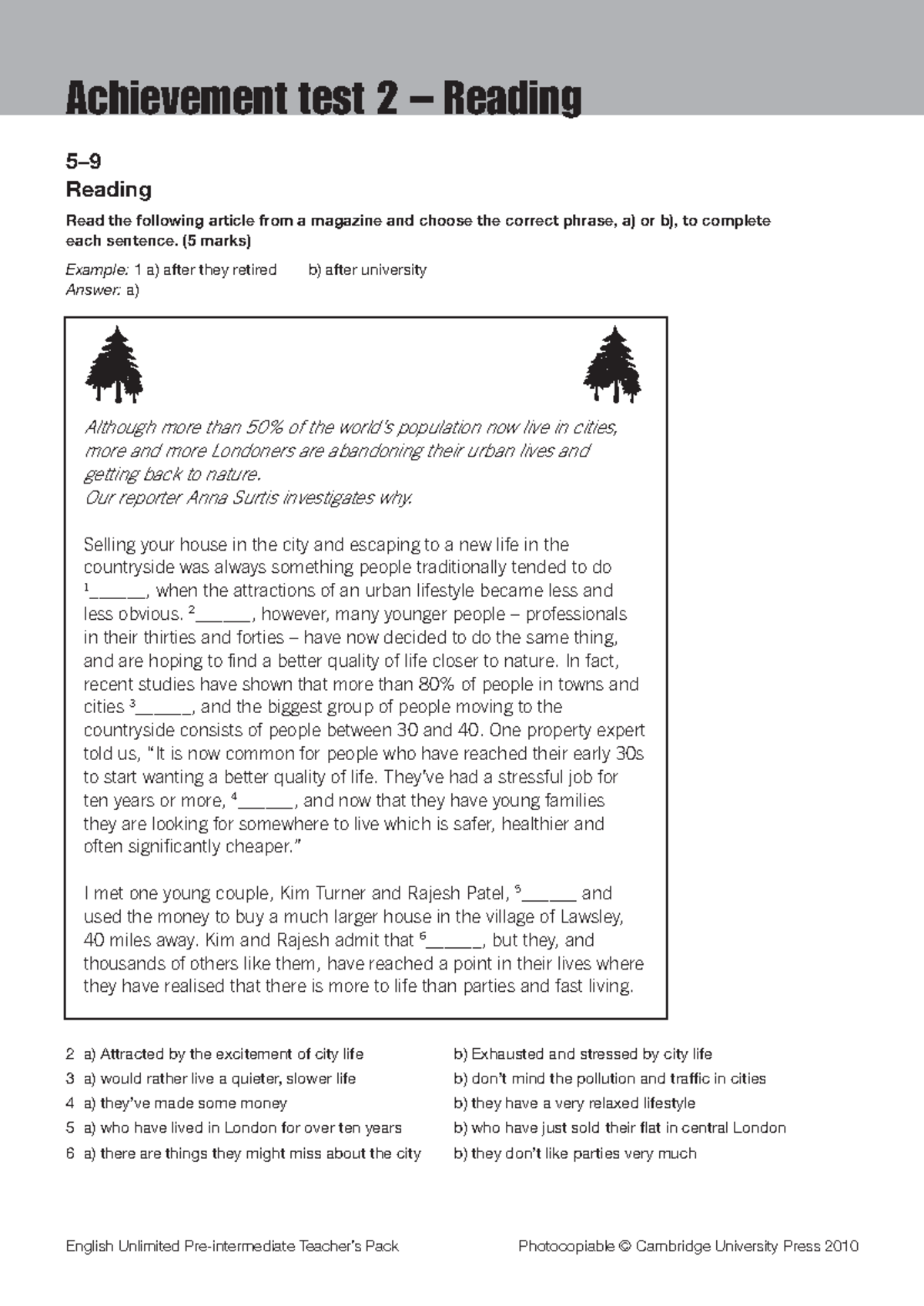 Achievement Test 2: Reading Comprehension Exercise - Studocu