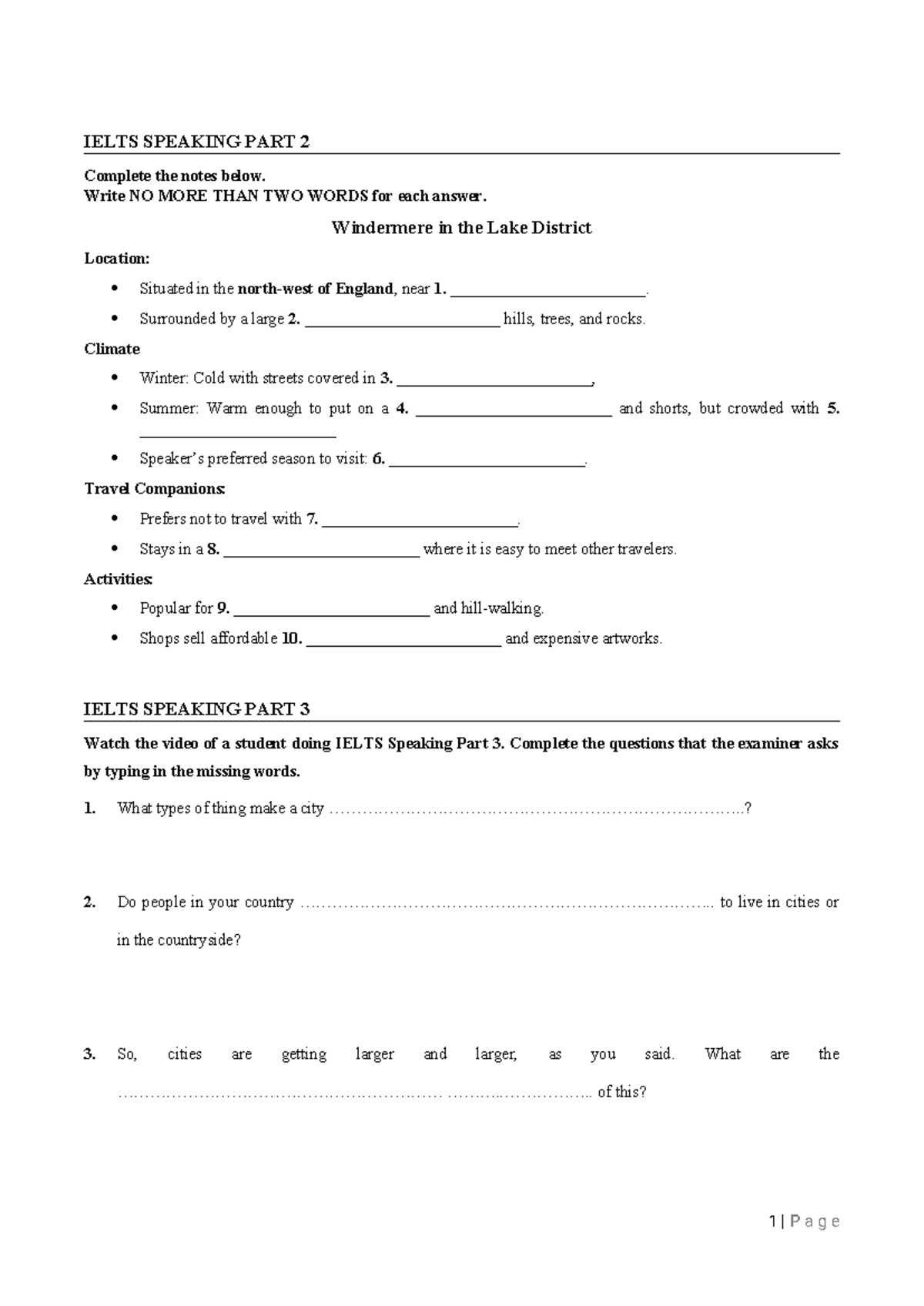IELTS SPEAKING PART 2 & 3 Notes and Questions Guide - Studocu