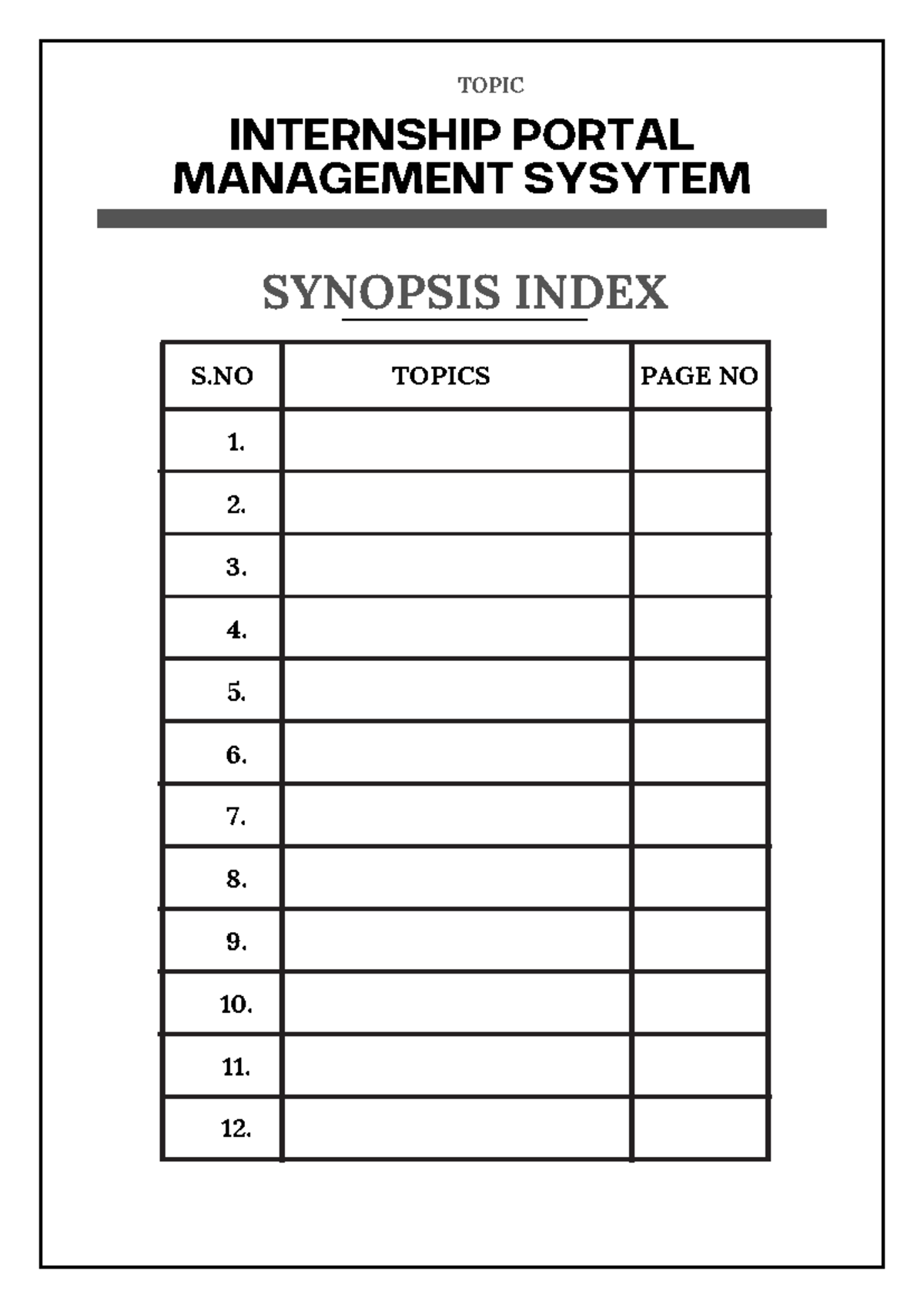 Synopsis - xyzzzzzz - SYNOPSIS INDEX ####### S TOPICS PAGE NO ####### 1 ...