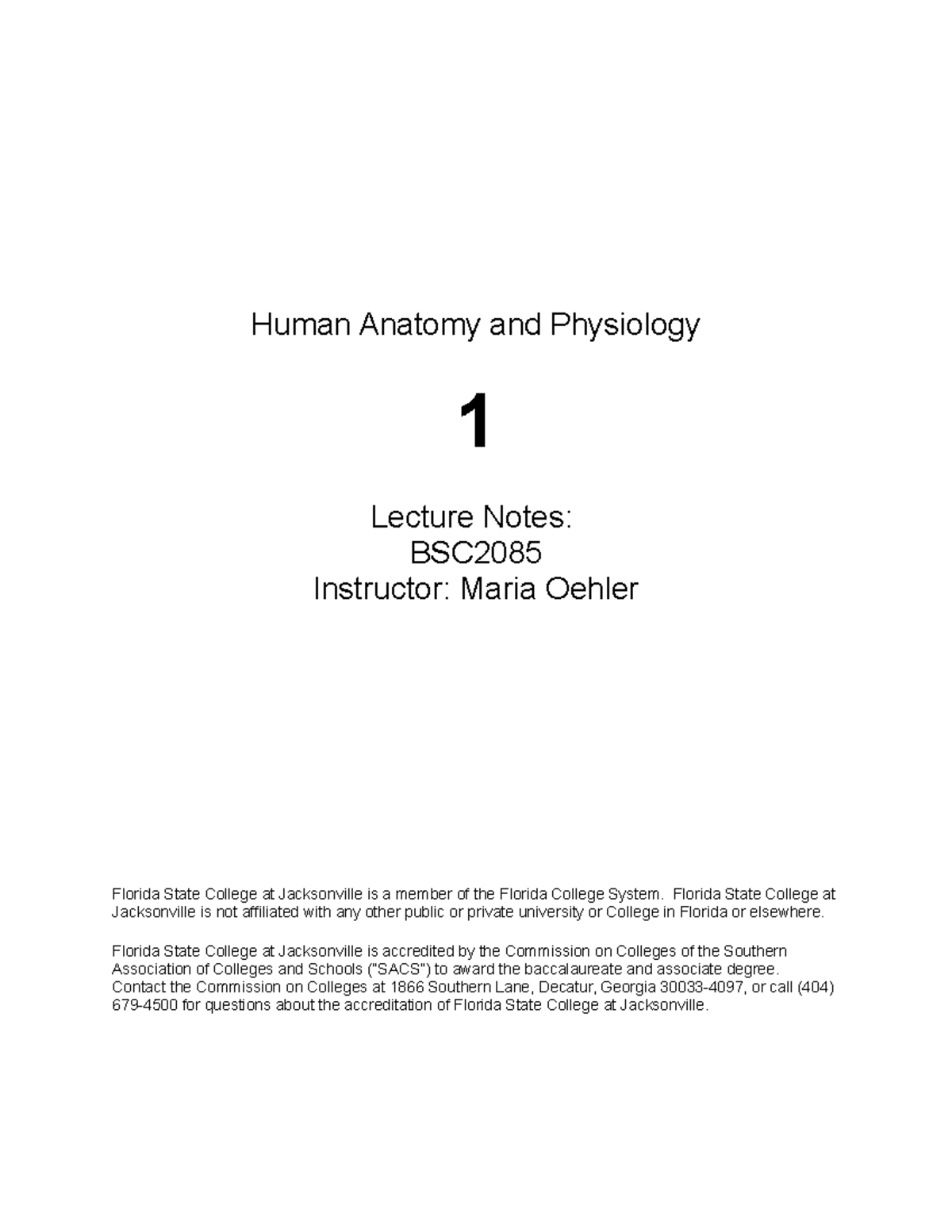 BSC2085 Chapter 1 Lecture Notes on Human Anatomy & Physiology 1 - Studocu