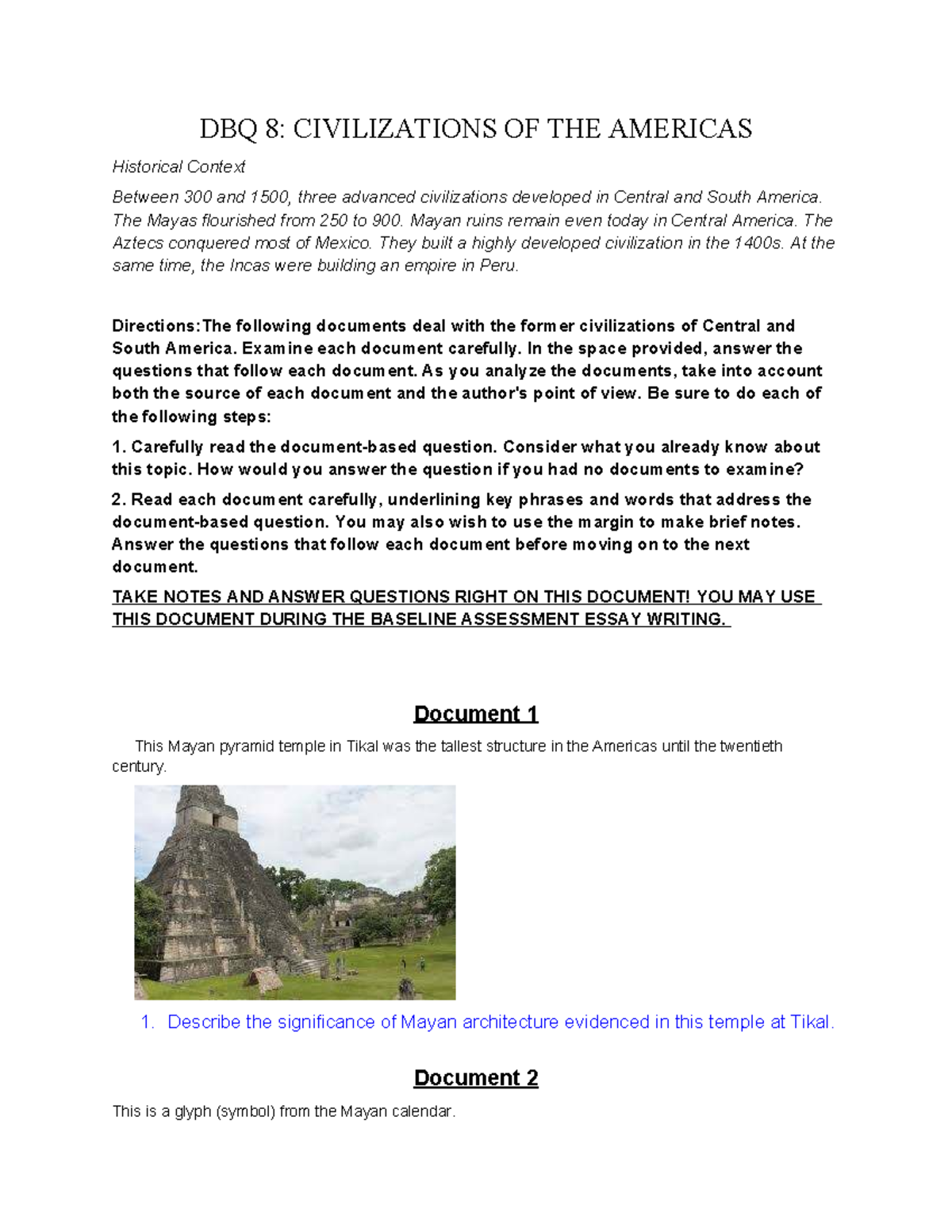 DBQ 8: Civilizations of the Americas (300-1500) Analysis & Notes - Studocu