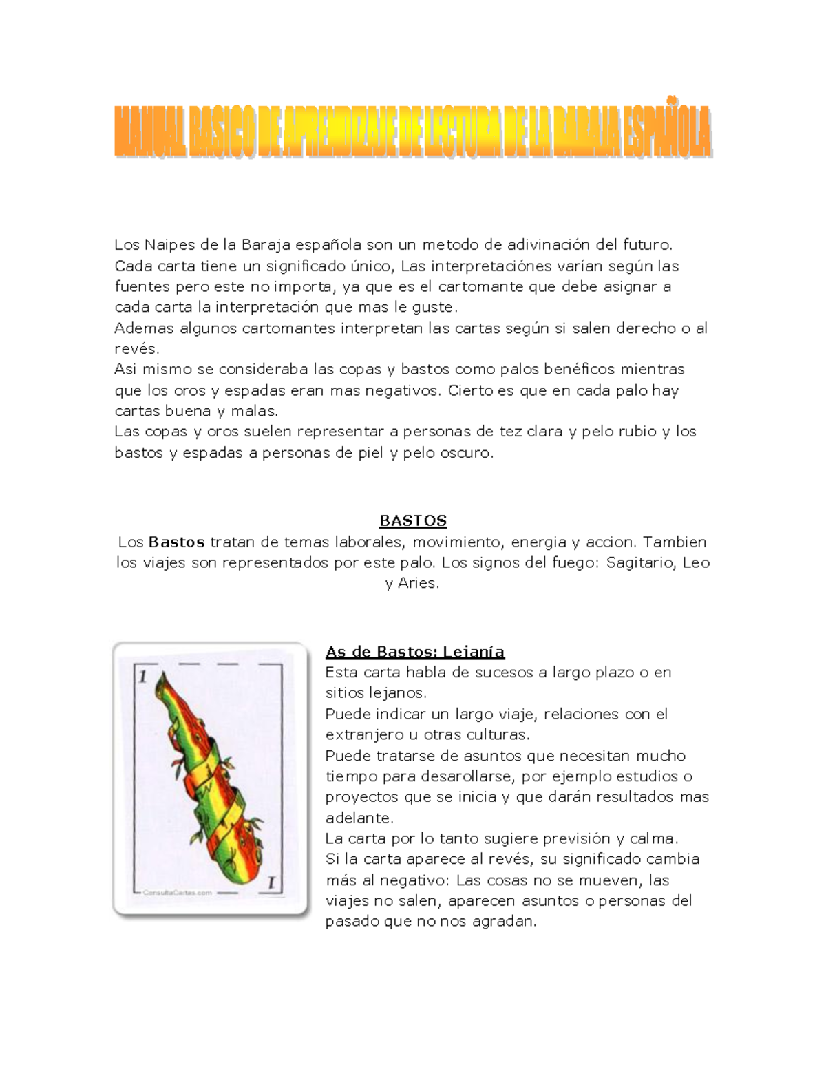 Guía Básica de Interpretación de la Baraja Española 101 - Document Preview