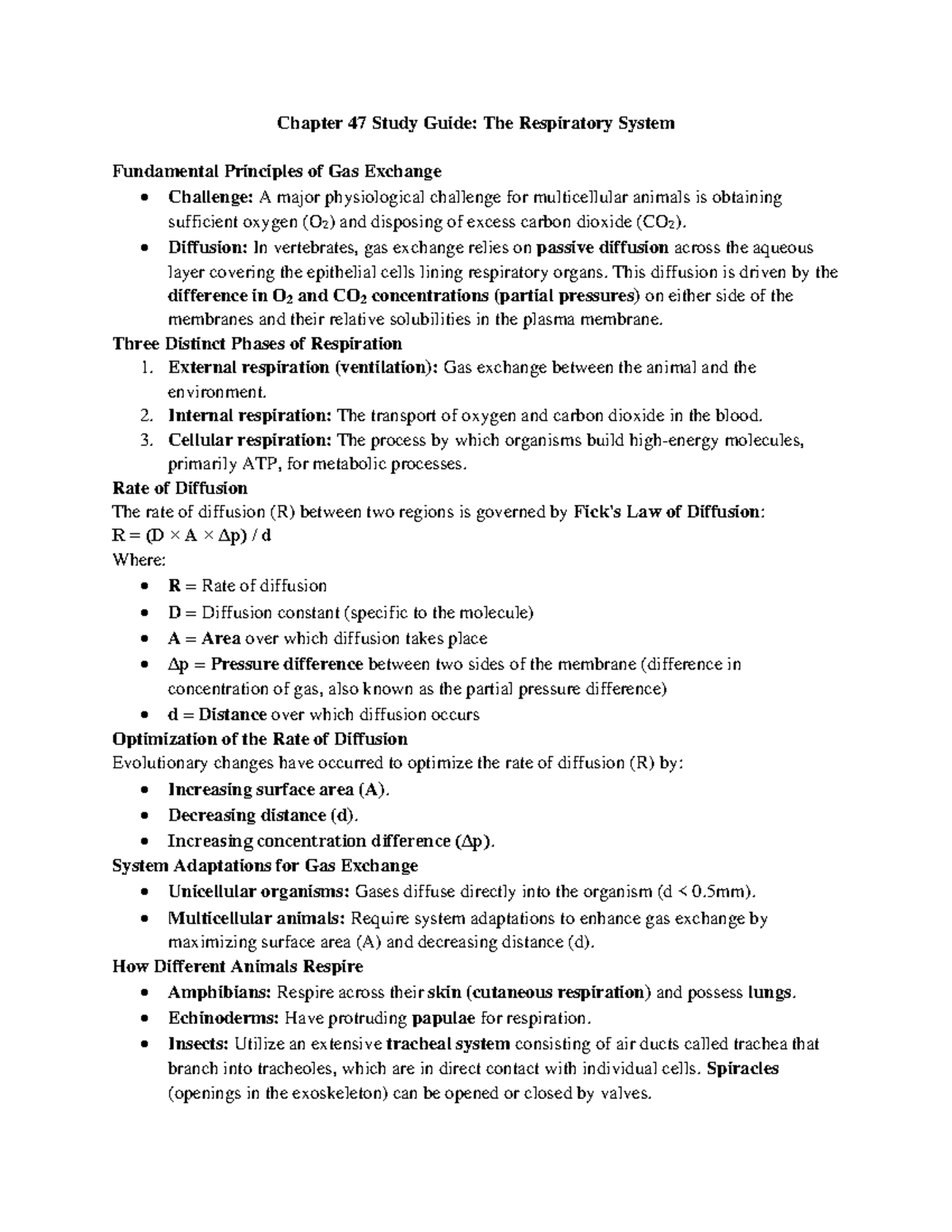 Chapter 47 Study Guide: The Respiratory System (Bio 101) - Chapter 47 ...
