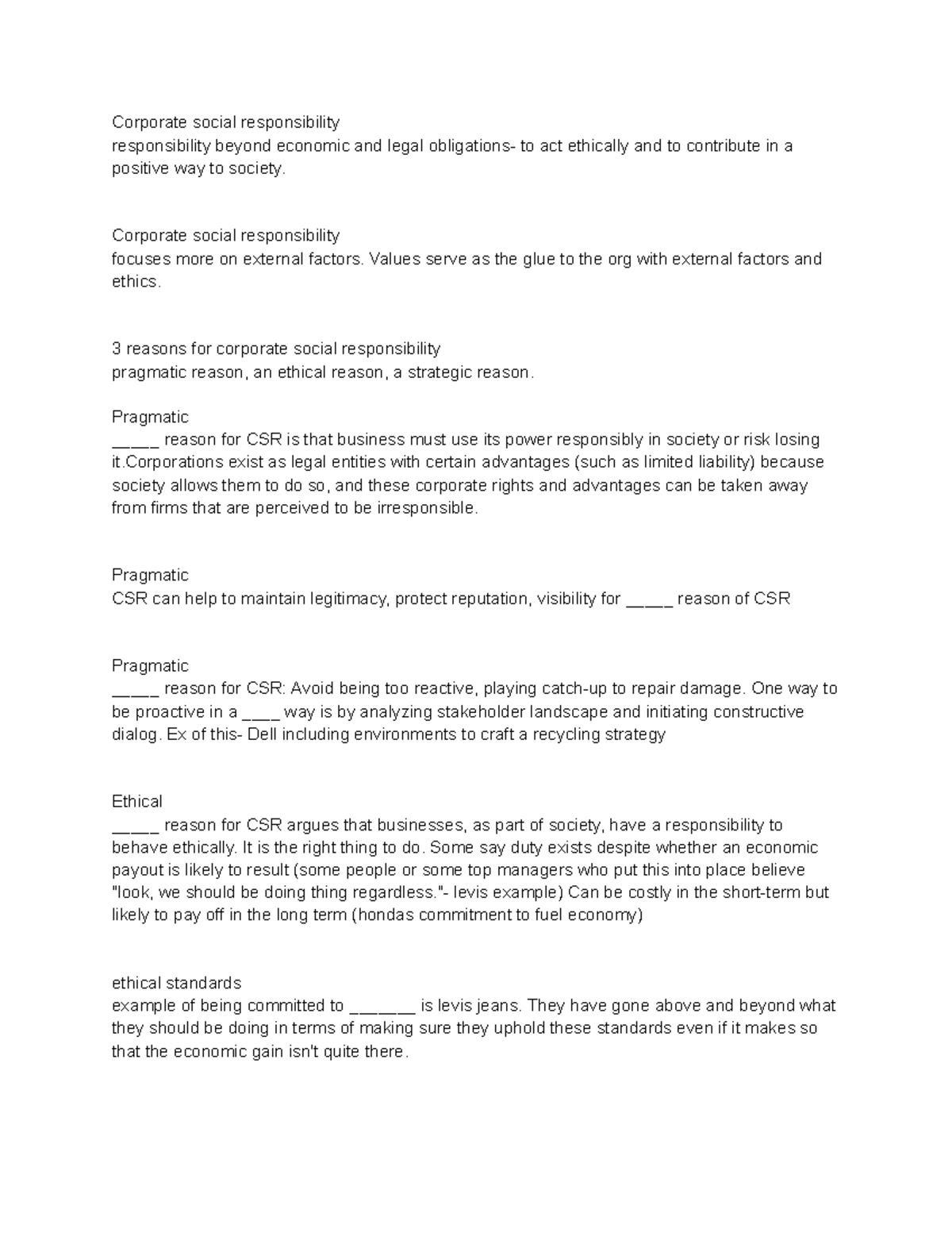 Business Ethics - CSR Insights from Chapter 9 - Studocu