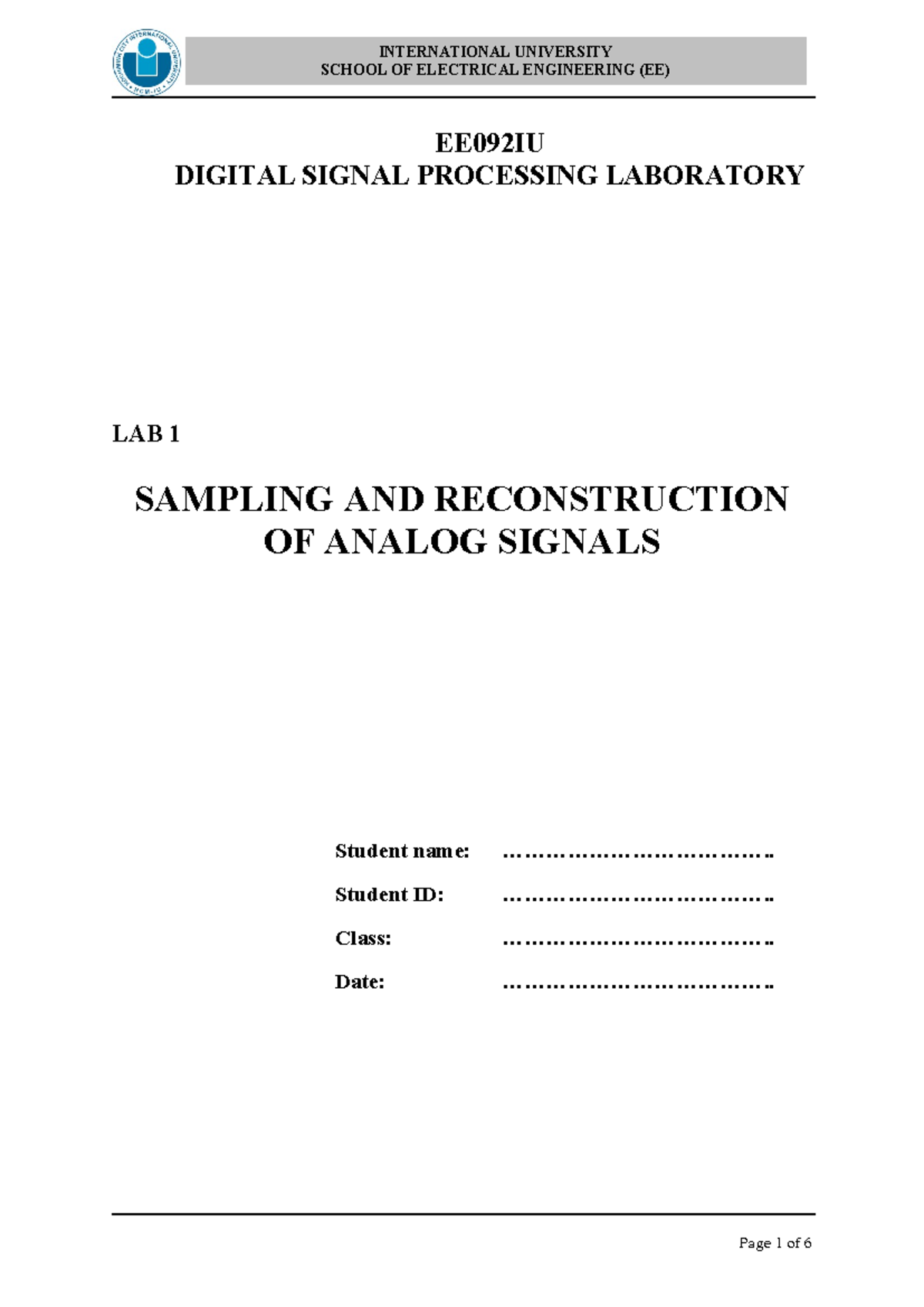 Lab1 Sampling and Reconstruction of Signals - SCHOOL OF ELECTRICAL ...