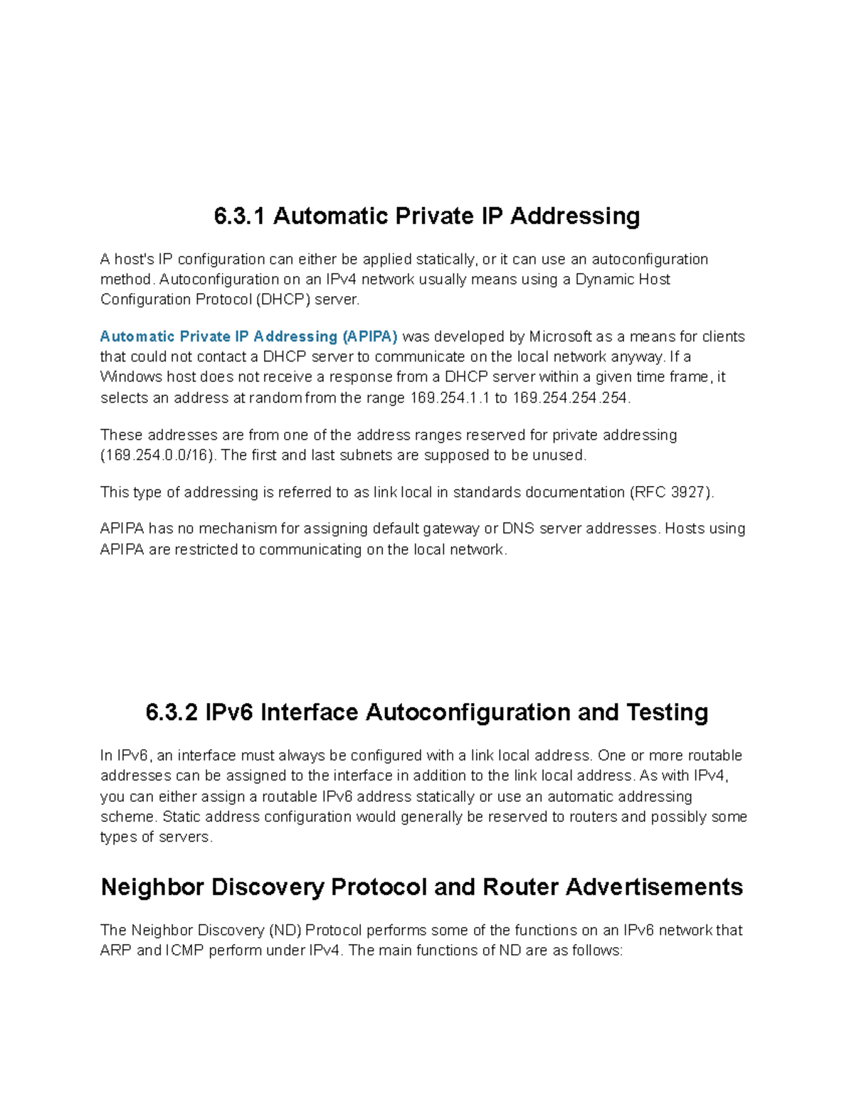 6.3.1 & 6.3.2: Automatic Private IP Addressing & IPv6 Autoconfiguration ...