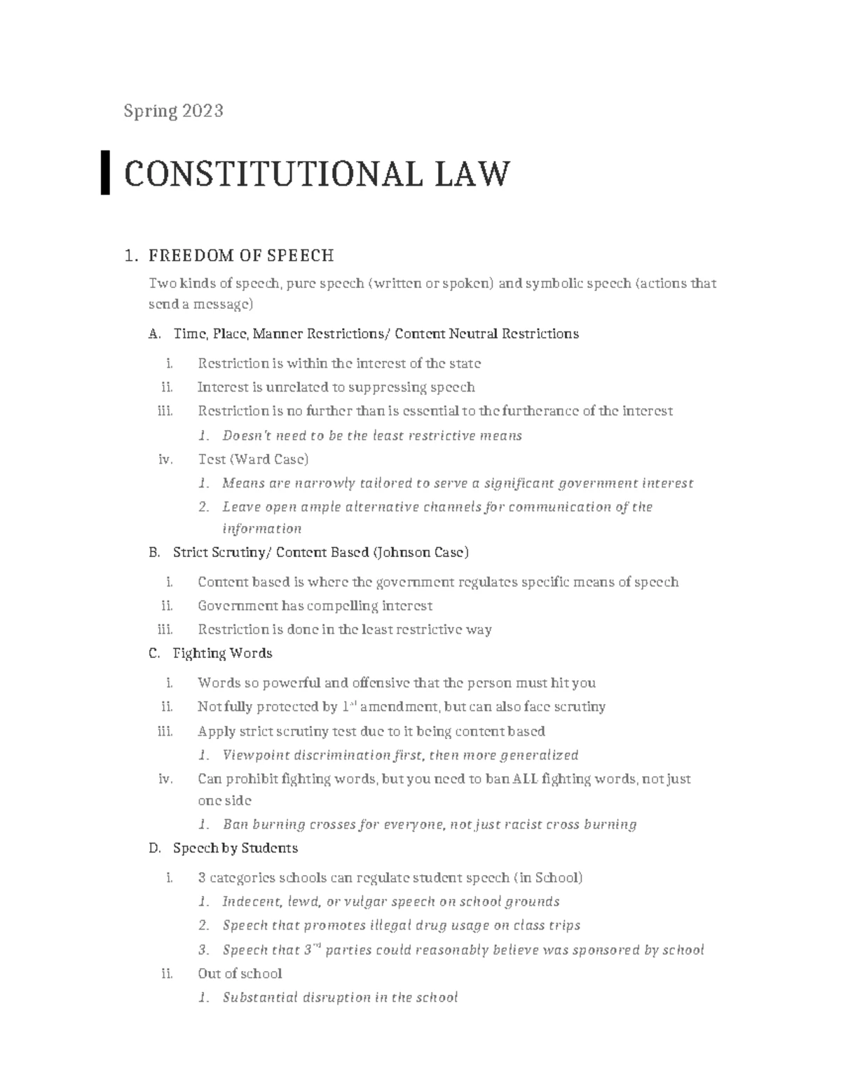Spring 2025 Constitutional law analysis outline and key concepts - Studocu