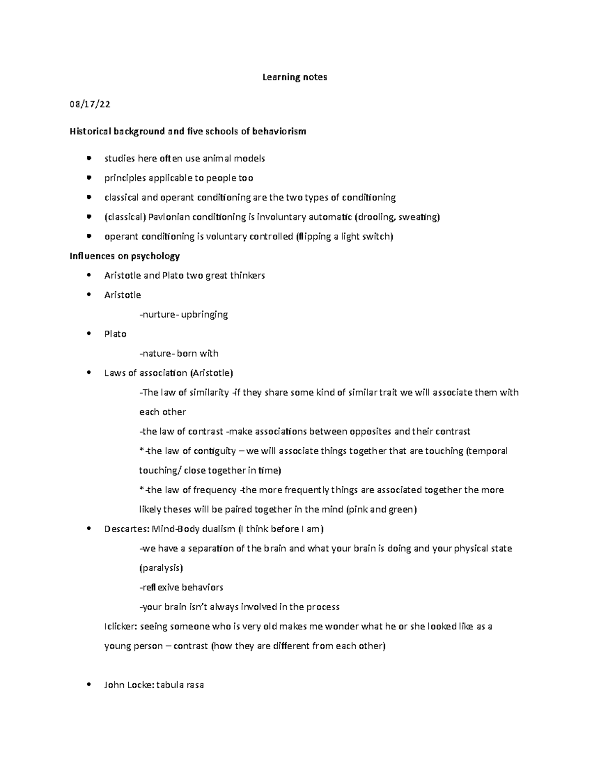 Learning Notes: Behaviorism Overview with Review Questions (PSY 101 ...