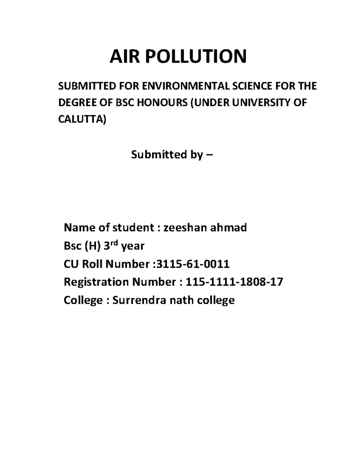 AIR Pollution Project - Environmental Science (BSC Hons) - Studocu