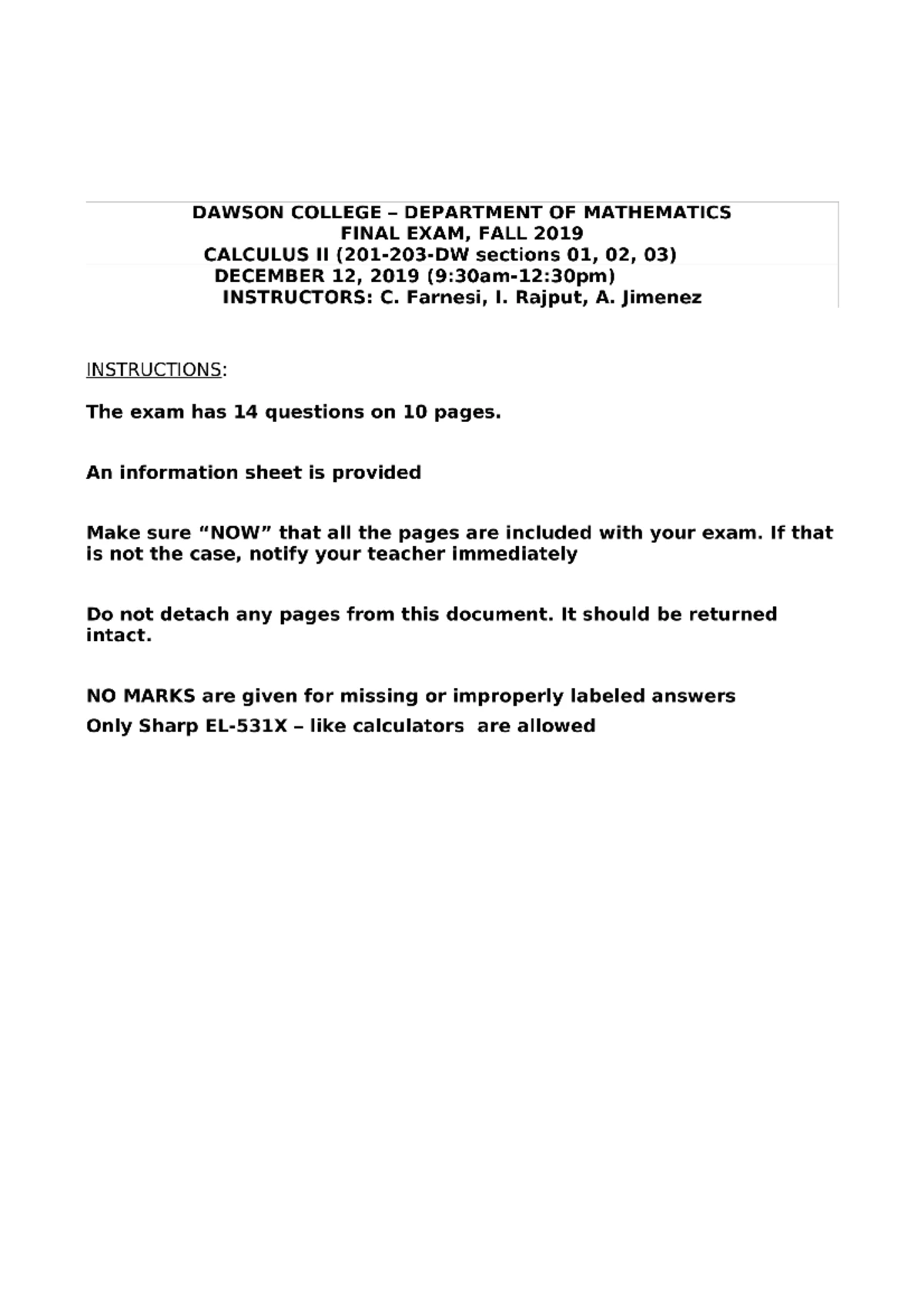 Calculus II (MATH 202) Final Exam Problems on Sequences & Series - Studocu