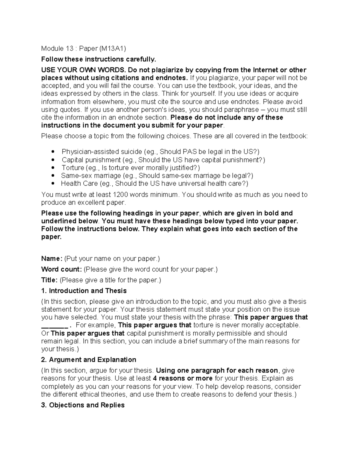 Module 13 Paper (M13A1): Ethical Issues in PHI2630 - Studocu