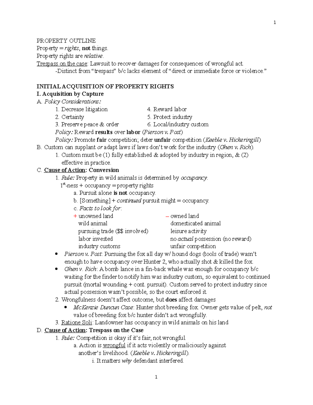 Property Law - Outline of Lecture Notes 10: Rights and Acquisitions ...