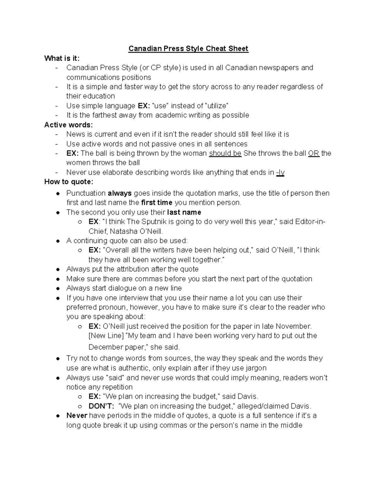 CPS 101: Comprehensive Canadian Press Style Cheat Sheet - Studocu