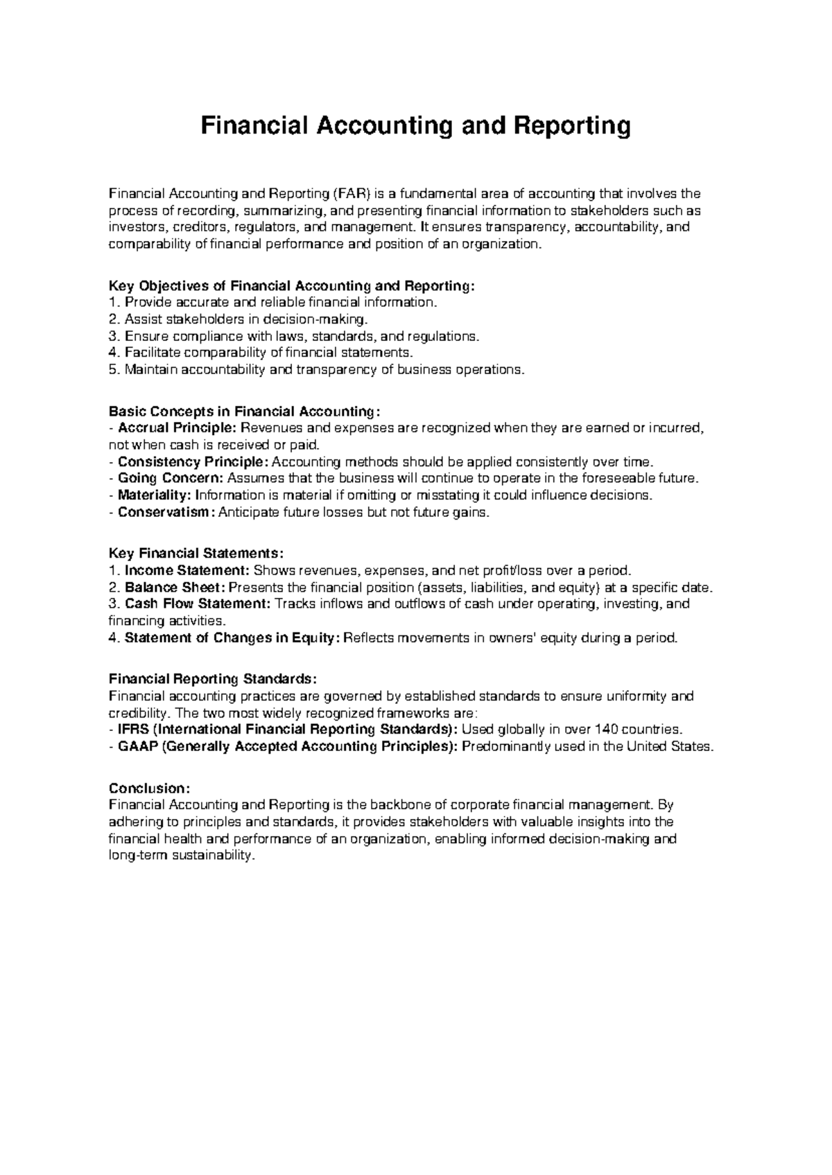 Financial Accounting and Reporting (FAR): Key Concepts and Standards ...