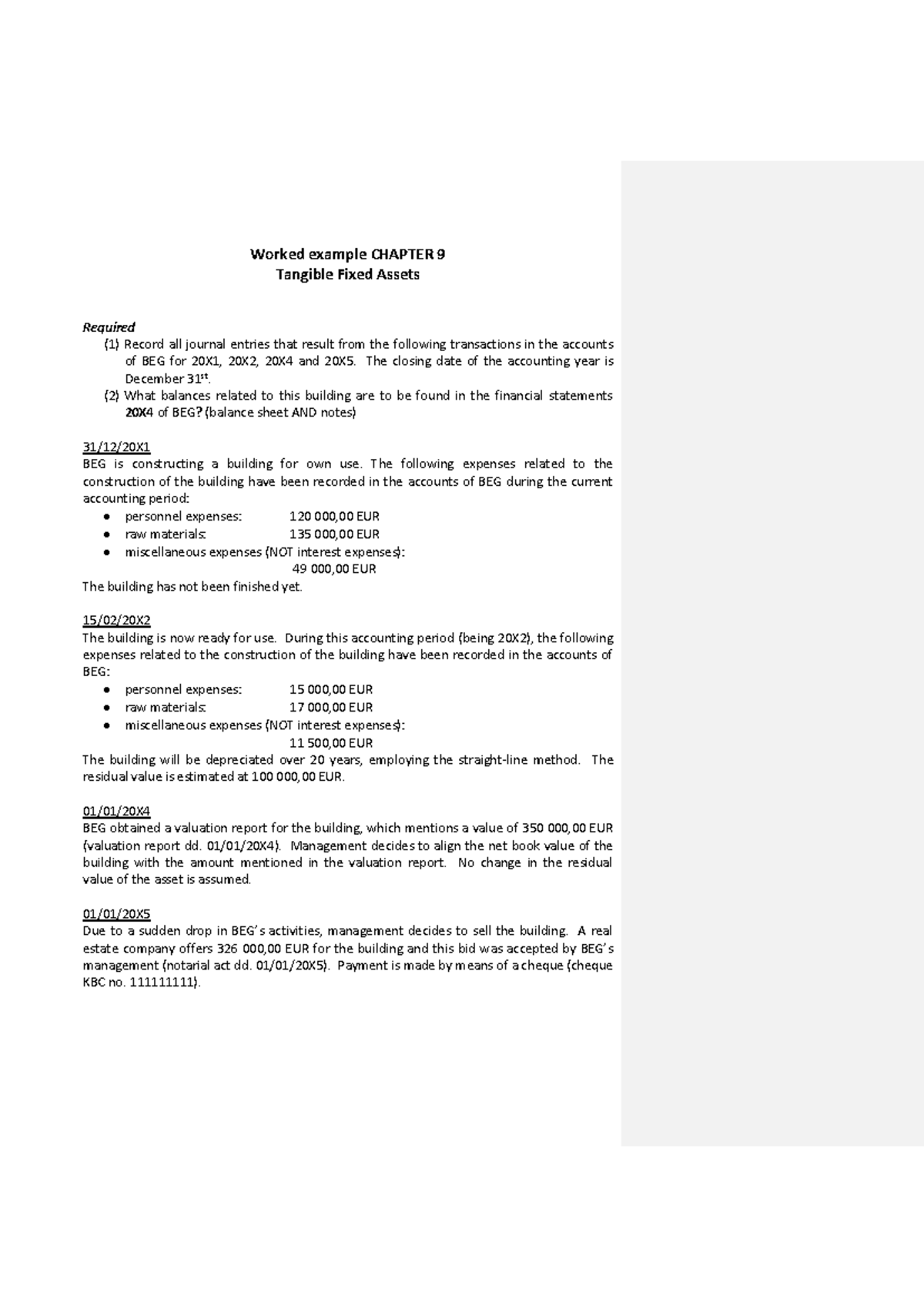 Worked Example: Fixed Assets Accounting 20X1-20X5 - Studocu