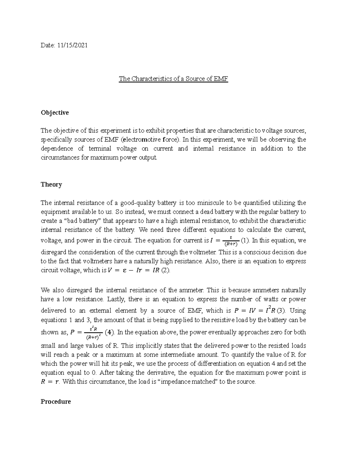 EMF Characteristics Pre-Lab (Course Code: EMF 101) - Studocu