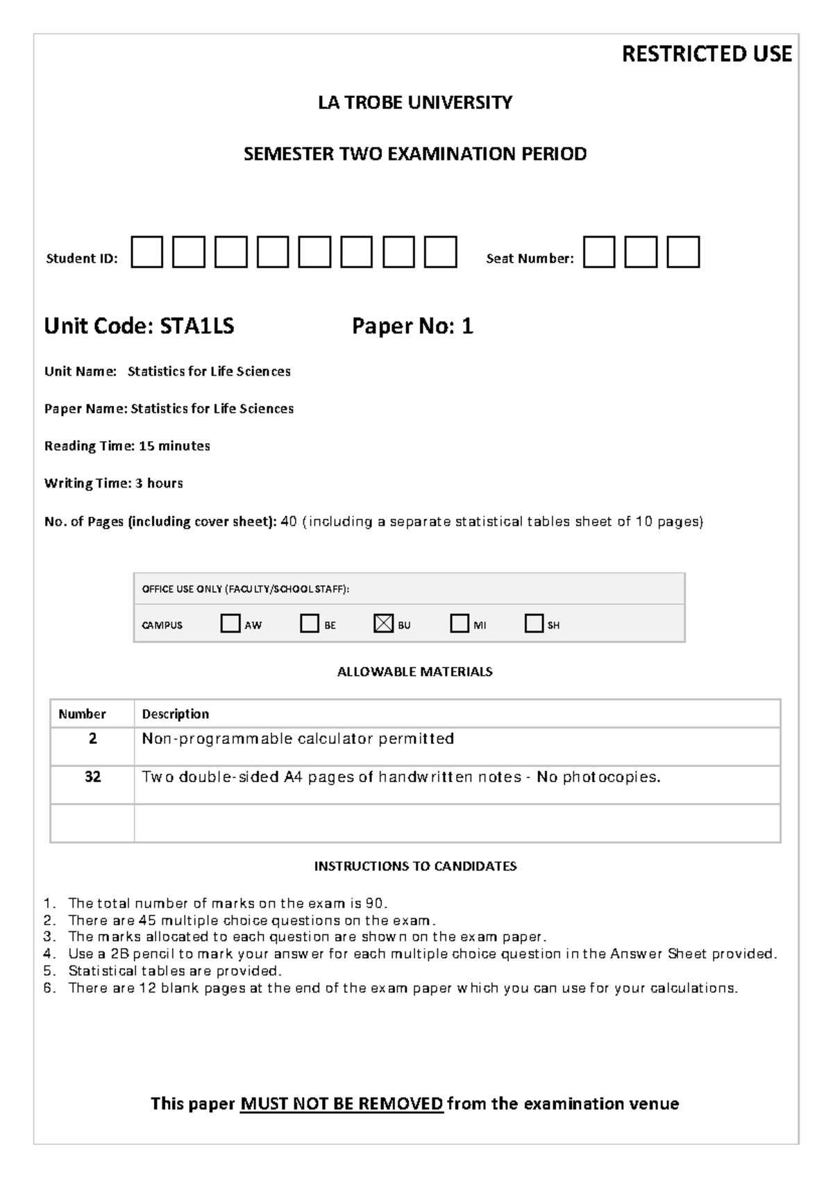 STA1LS Final Exam November 2014: Questions and Answers - Studocu