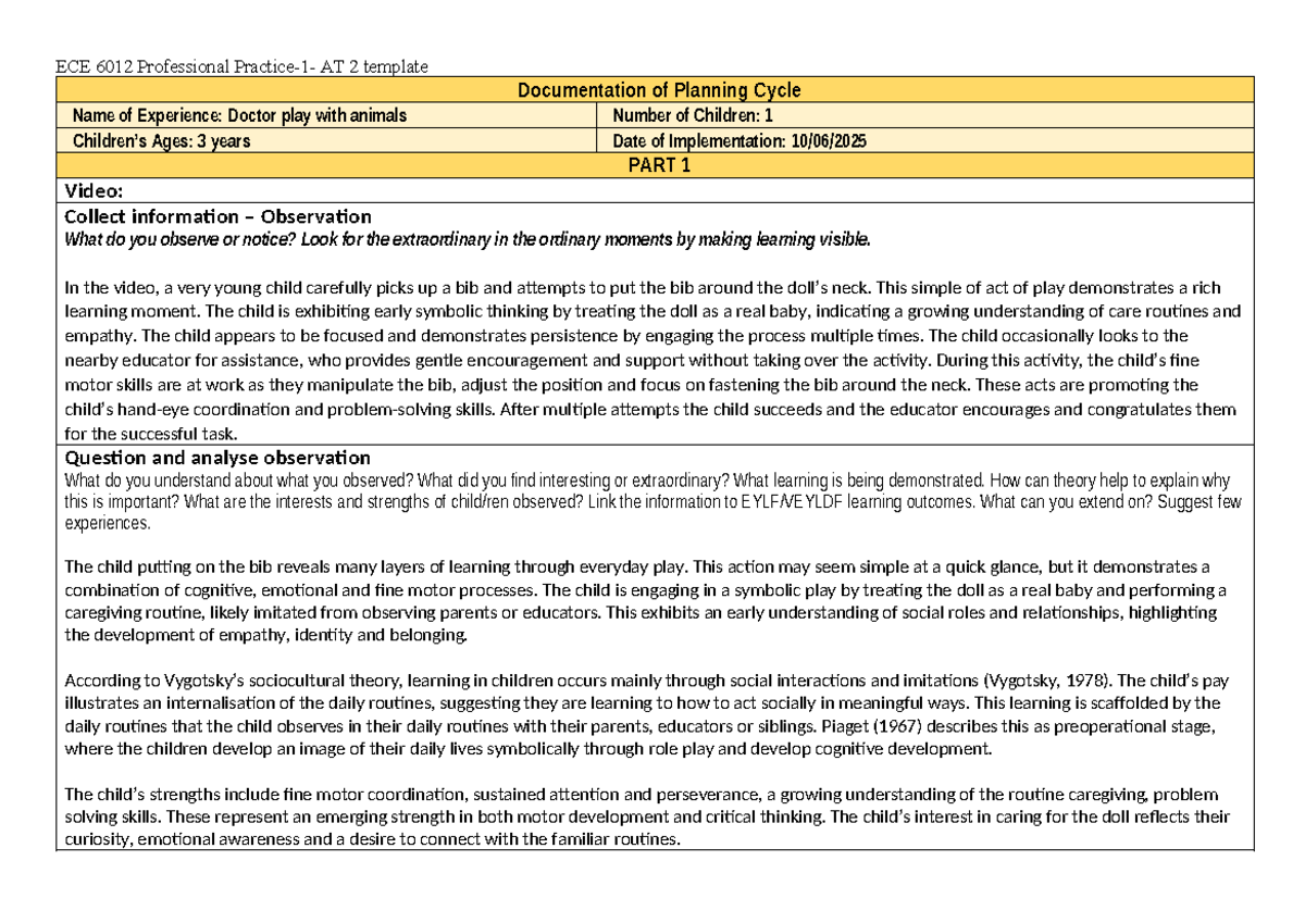 ECE 6012 Professional AT 2: Observing Child's Play and Learning Cycle ...