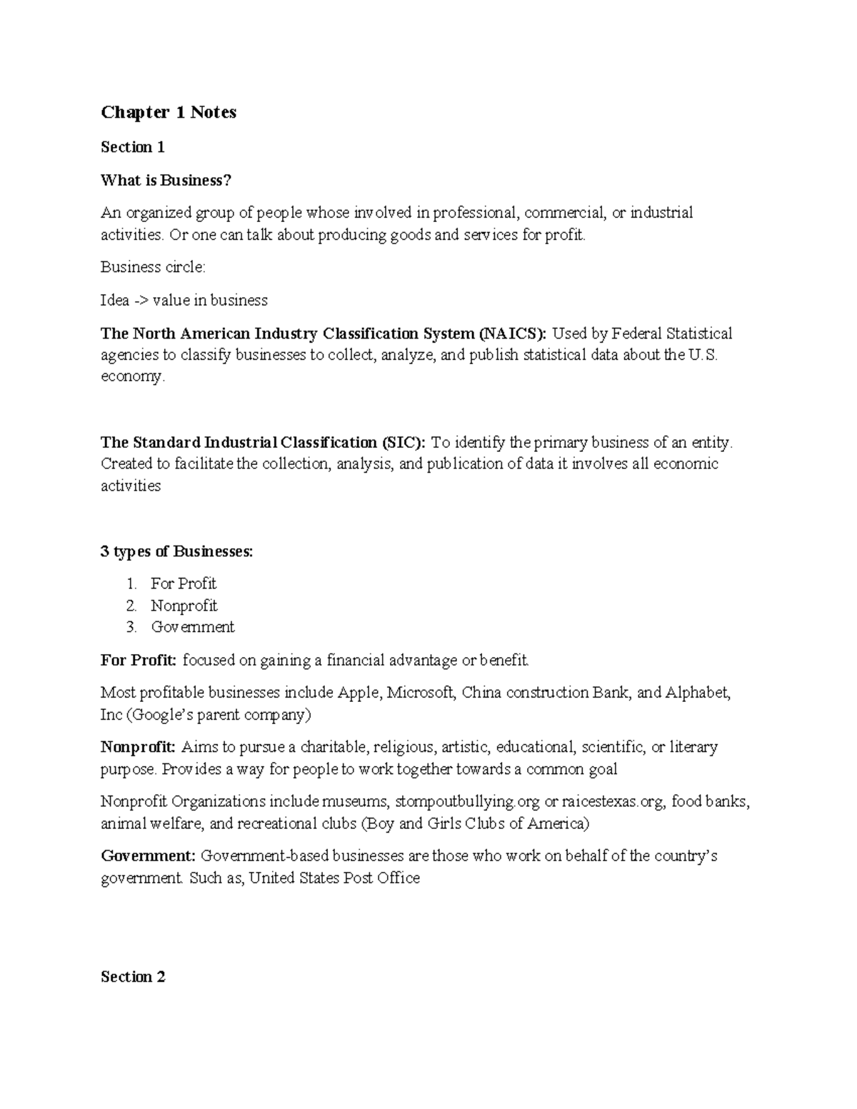 BUS 101: Chapter 1 Notes - Understanding Business Fundamentals - Studocu